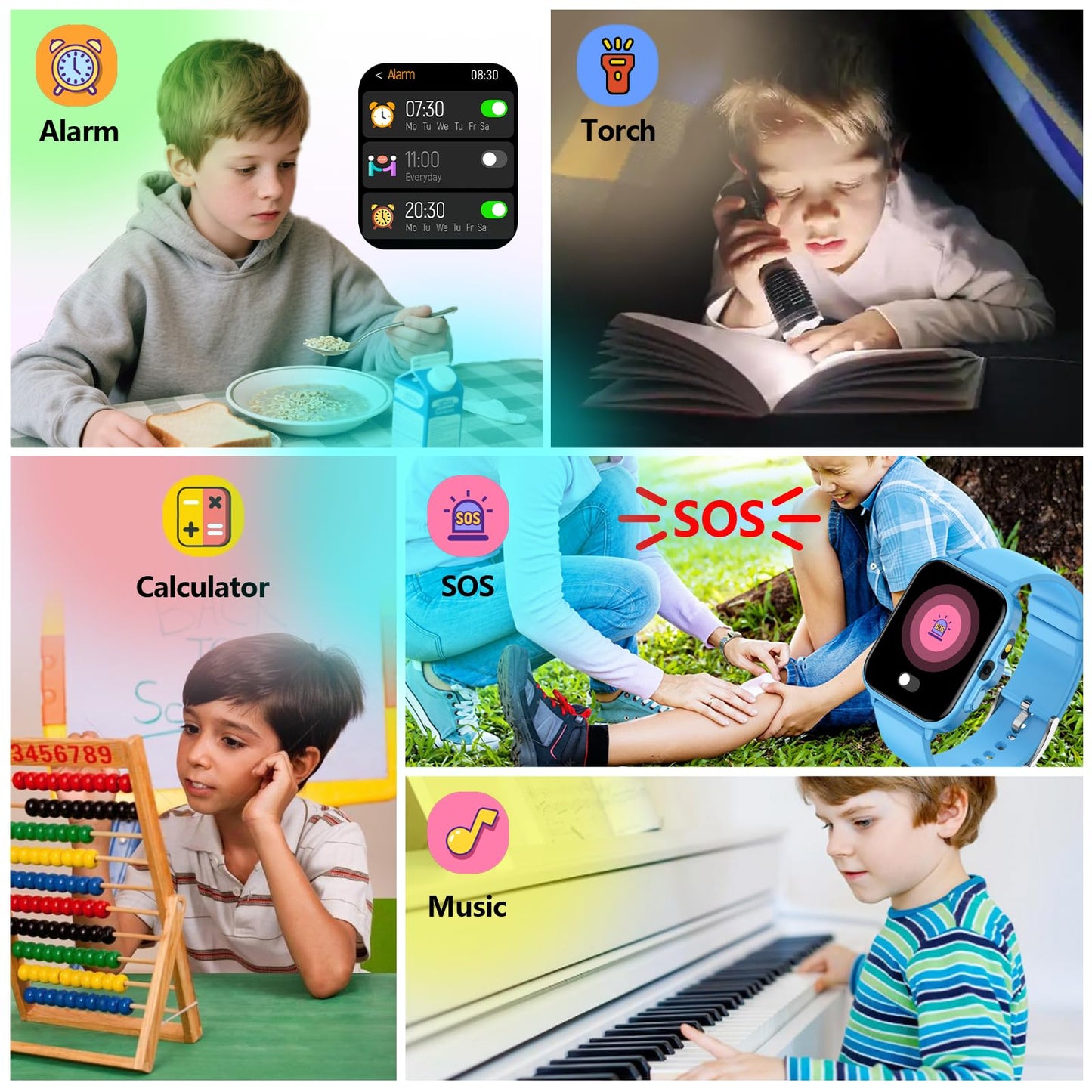Kids Smart Watch Boys and Girls, Smartwatch with Alarm Clock, Camera, Games, Music, SOS, 24/7 Health Monitor, 100+ Sports Modes, IP68 Waterproof, Children Watches Birthday Gift for Kid Ages 4-12