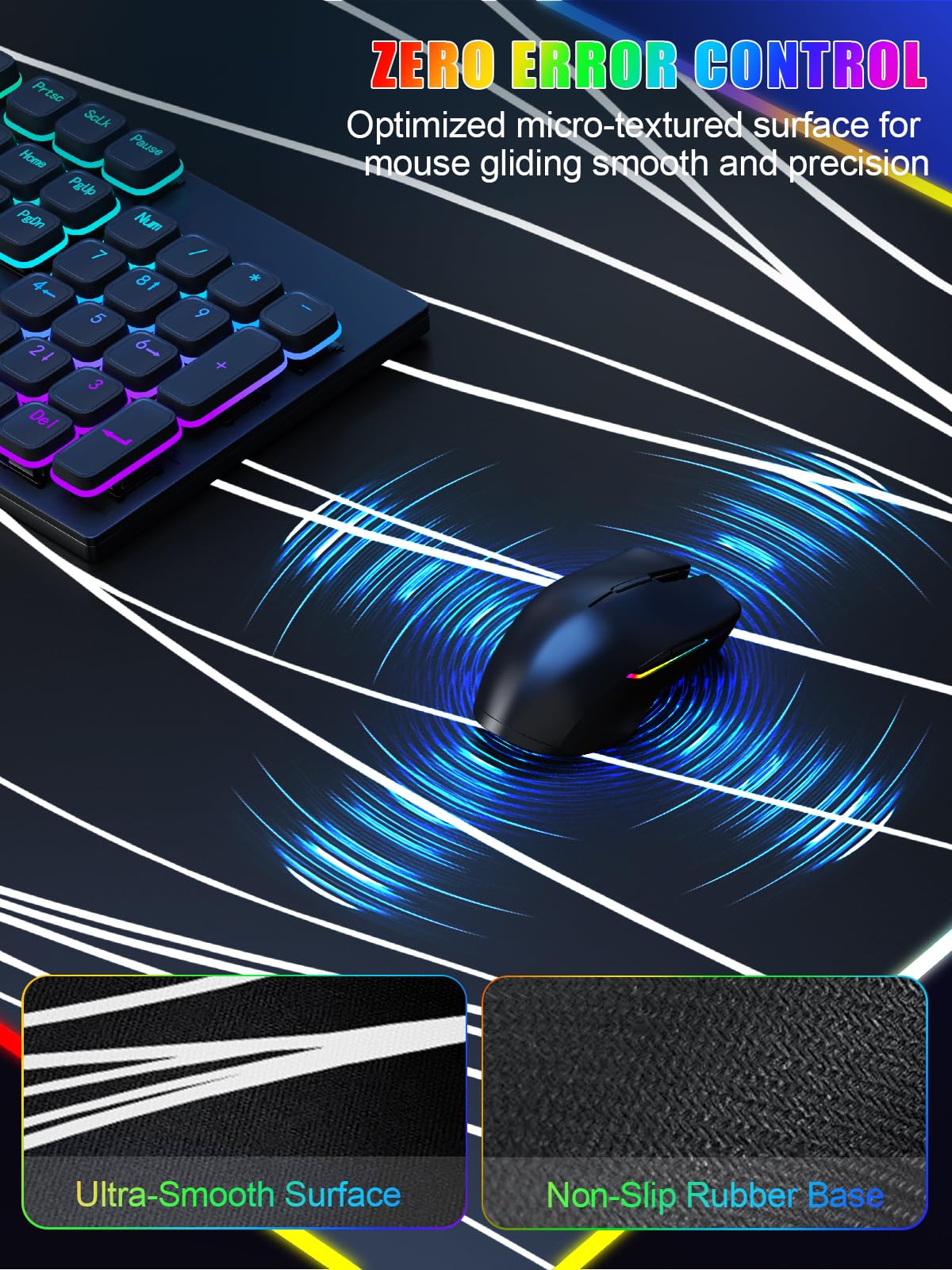 Mouse Pad with Foldable Phone Holder & Wireless Charger, XXL RGB Gaming Mousepad 31.5"x15.8" Large Desk Mat for Keyboard, Black Desk Pad with Dual Qi Charging Station | 11 Colors 5 Modes | Waterproof