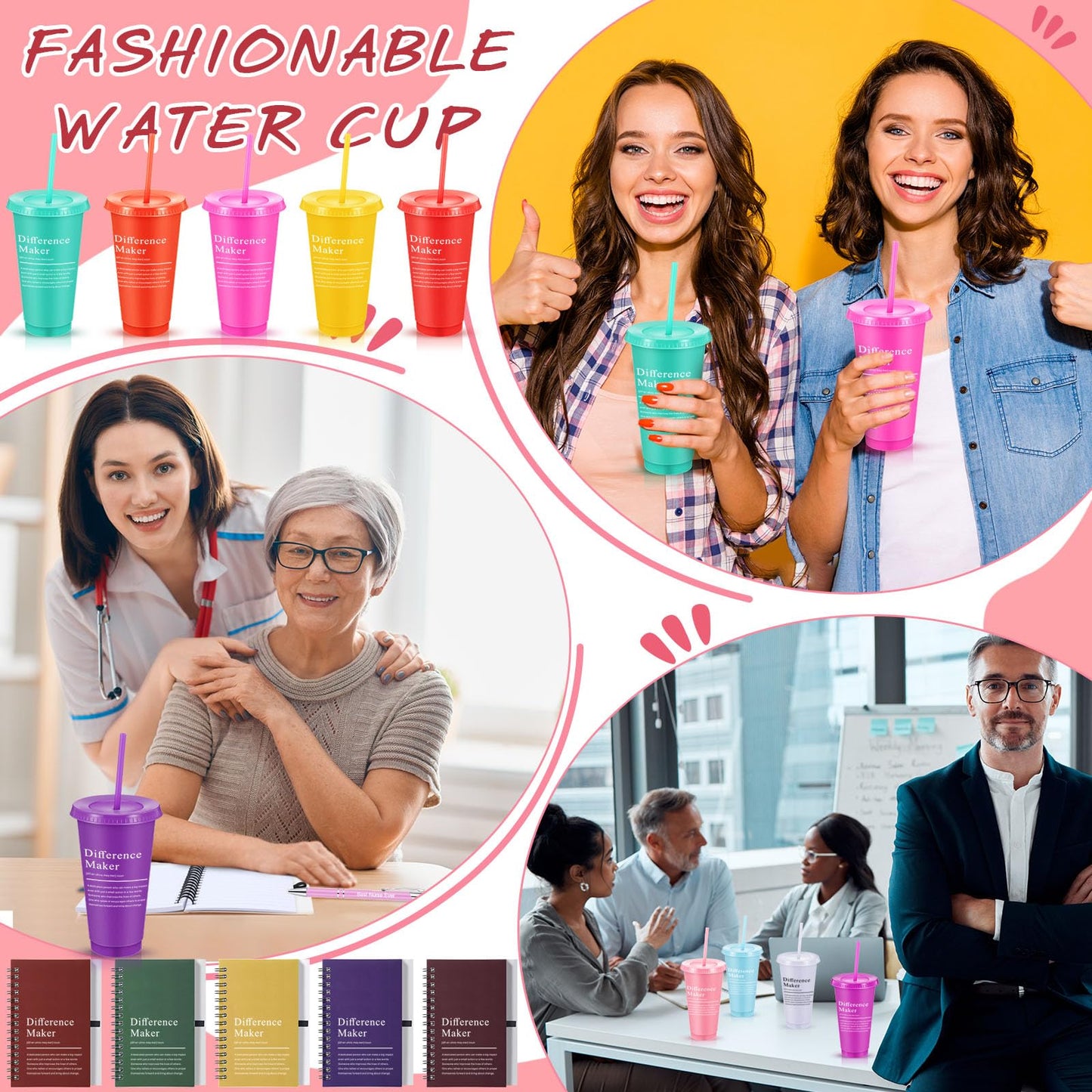Marspark 20 Sets Difference Maker Gifts for Women Men, Employee Appreciation Gifts Bulk Inspirational Thank You Cup Motivational Notebooks with Pen for Team Teacher Coworker Office (Colorful)