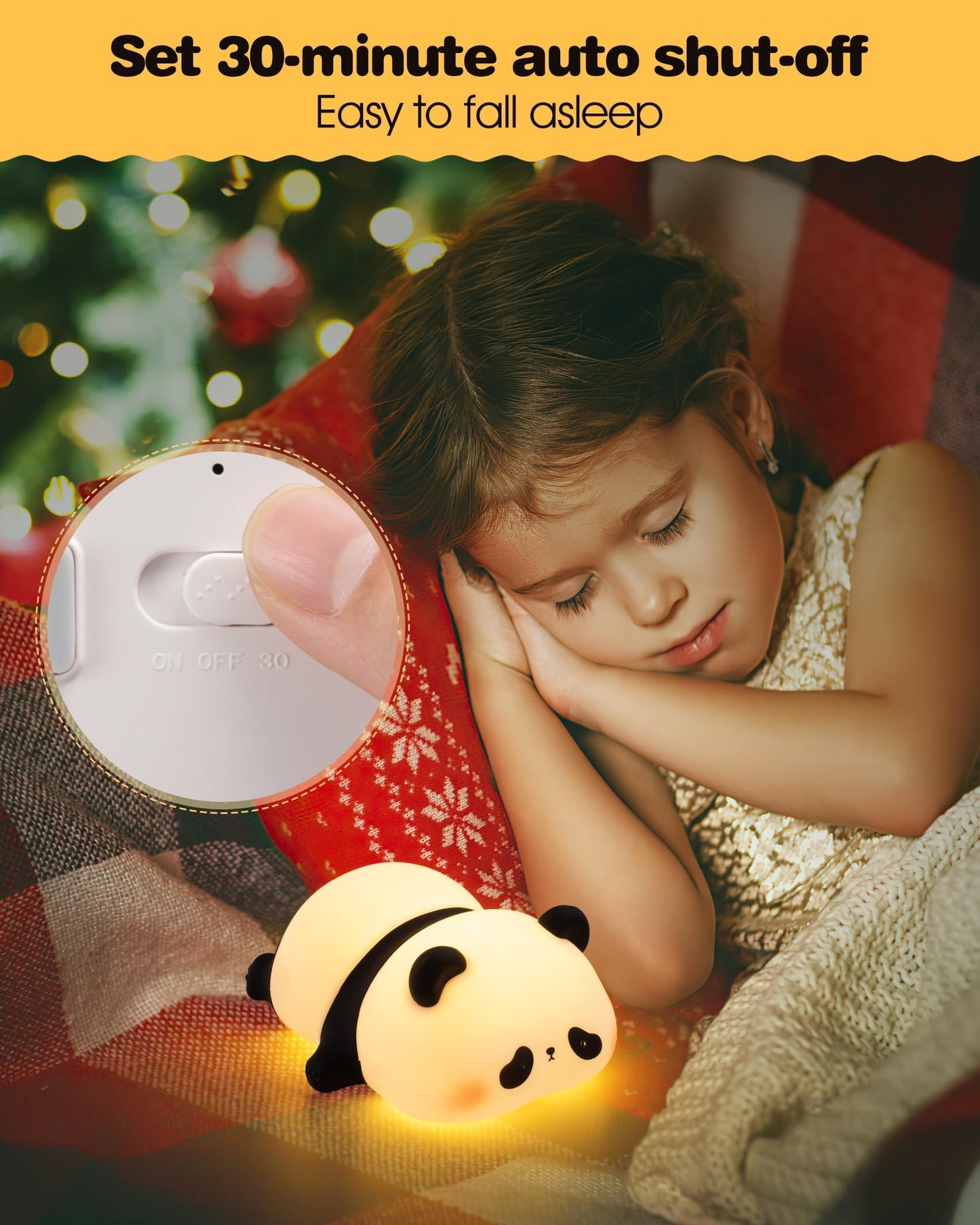 Recolte Cute Panda Night Light with Gift Bow, LED Squishy Silicone Animal Lamp, 3 Level Dimmable Nursery Light for Kids, Baby Desk Decor, Gift Box for Boys Girls, Baby Shower & White Elephant Gifts