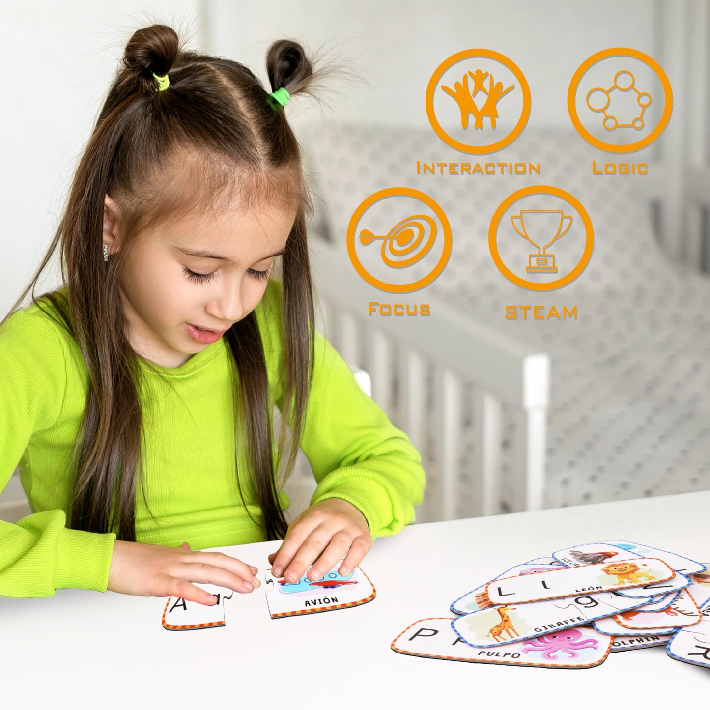 Bilingual Spanish English Alphabet ABC Puzzle Jigsaw Cards for Toddlers, Montessori Preschool Kindergarten Readniness, Self Correcting Sight Words Letter Puzzle 27 Letters Double-Sided with Gift Box