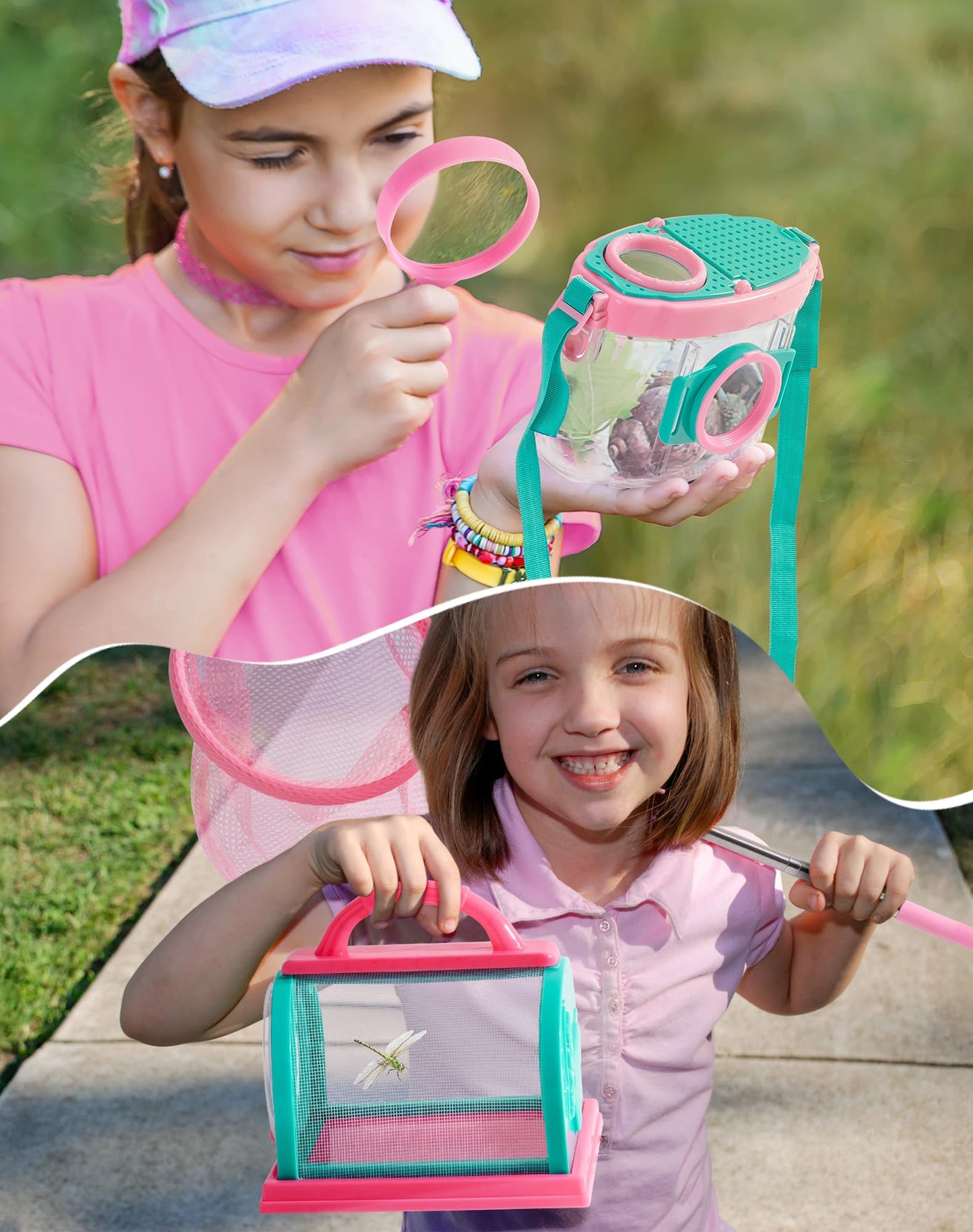 ROBUD Kids Explorer Kit, Bug Catcher Kit with Bag Kit, Pink Outdoor Exploration Set for Camping, Montessroi Toy for Kids Coming Closer to Nature，WRP28