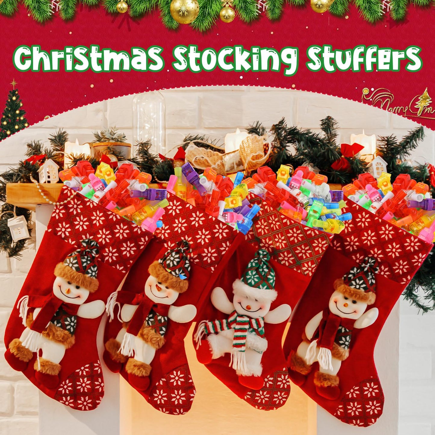 PCTCSHQ 80Pcs Christmas Party Favors, Finger Lights Christmas Stocking Stuffers for Kids Light Up Toys Bulk for Classroom Prizes Goodie Bags Stuffers Xmas Party Supplies