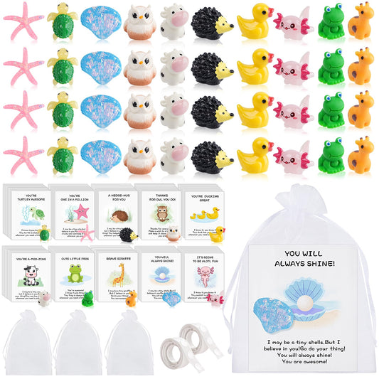 FACULX 100 Set Employee Appreciation Gifts Bulk for Coworkers Staff Thank You Gifts - Funny Resin Animal Favors Ducks Owls Turtles Stars Giraffe with Inspirational Note Cards Office Pocket Pun Favors