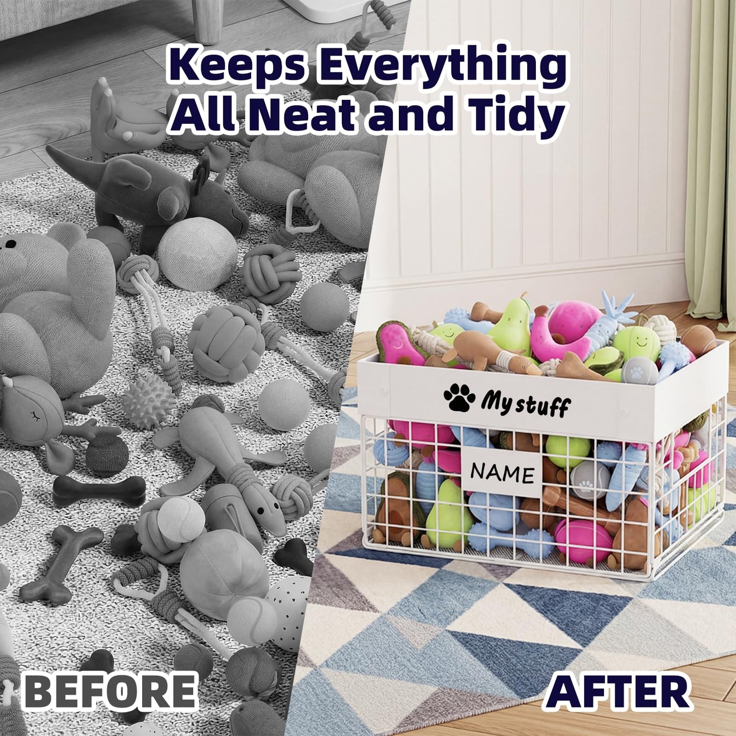 Kaiferty Indestructible X-Large Dog Toy basket, Chew-Proof Medium Toy Bin, Pet Toy Bin Dog Metal Basket for Toys, Puppy Toy Storage Organizer Blankets, Toy Box for Living Room Area (White)