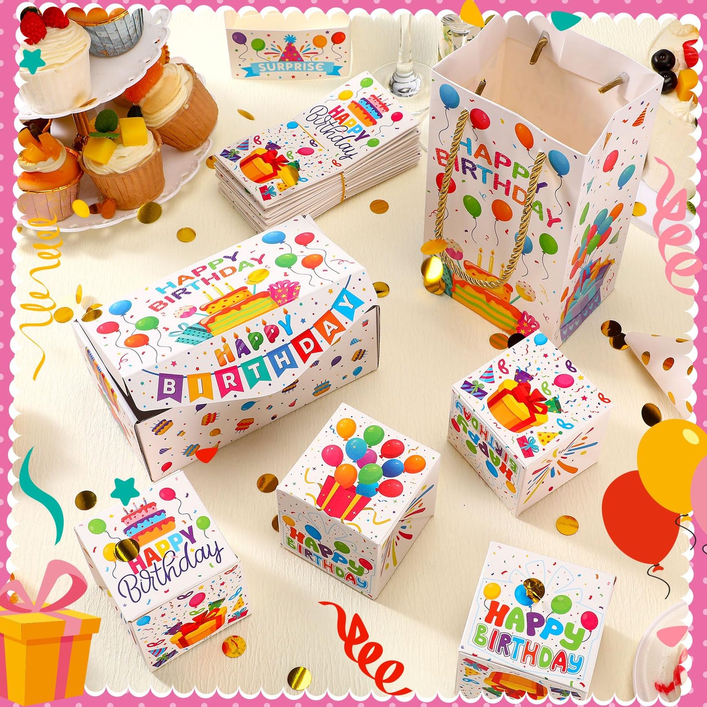 Tenceur 14 Pcs Happy Birthday Exploding Gift Box Set 12 Bounces Boy or Girl Folding Bouncing Gift Box Funny Pop out Money Cash Explosion Gift Box for Women Men Kids Birthday Party Gifts Favors