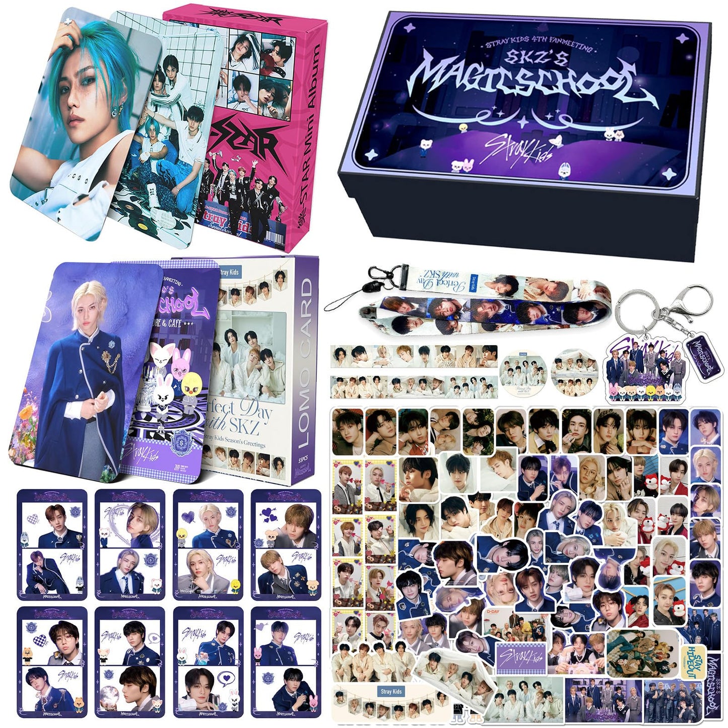 KPOPBP SKZ Magic School Album Merch Gift Box Set 4TH SKZ FANMEETING KPOP Merchandise 110 PCS Photocards,90 PCS Stickers, Gift for SKZ Boys and Girls