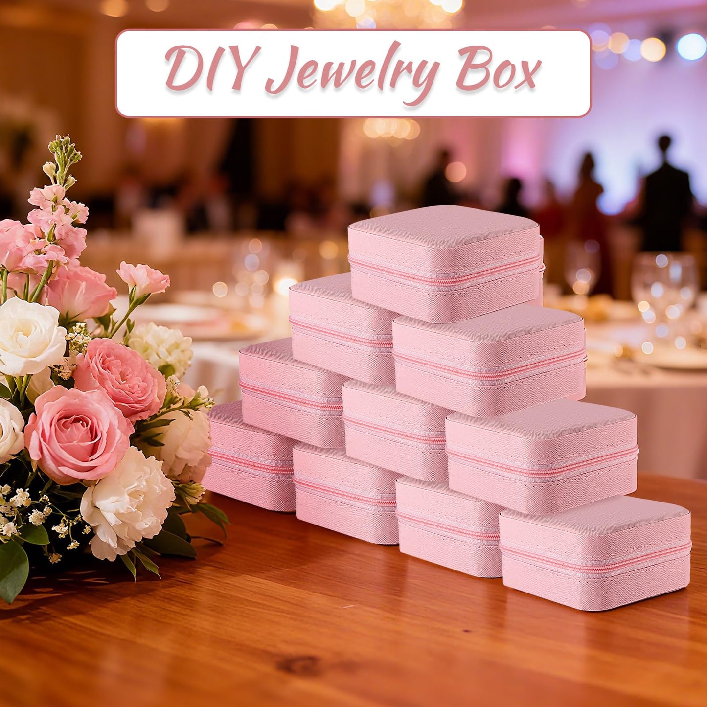 SHENLIU 12 Pack Mini Pink Travel Jewelry Case Bridesmaid Proposal Gift Boxes, 3.74 x 3.74 x 1.81 inches Small Leather Portable Jewelry Earring Organizer for Women Girls Travel Accessories