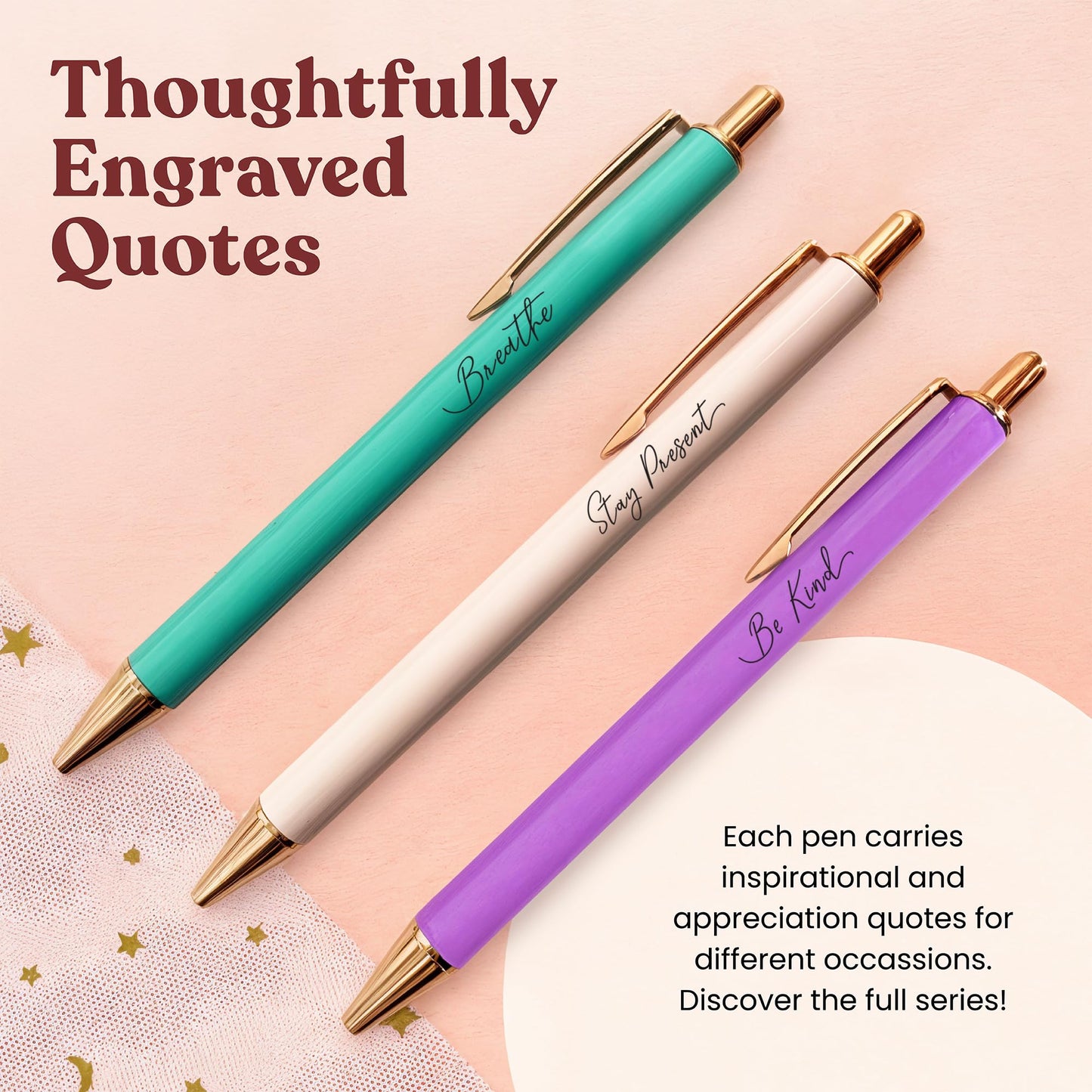 MESMOS 3Pcs Mindfulness Pen Set for Journaling, German-Ink & 1mm Swiss-Tip, Mindfulness Gifts, Luxury Pens for Women, Wellness, and Self Care Relaxing Gift, Writing Pens for Journaling No Bleed