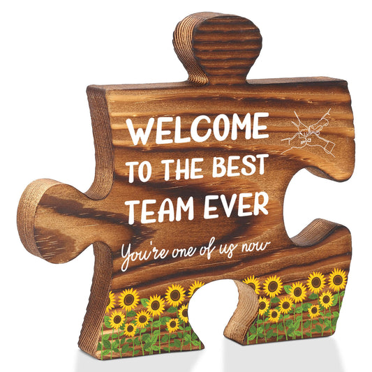 Welcome to the Team Puzzle Desk Sign for New Coworker Employee, Office Decor Gift for Women Men, Onboarding Thank You Present for Team Member, Work Anniversary, Promotion, Birthday - FSE357