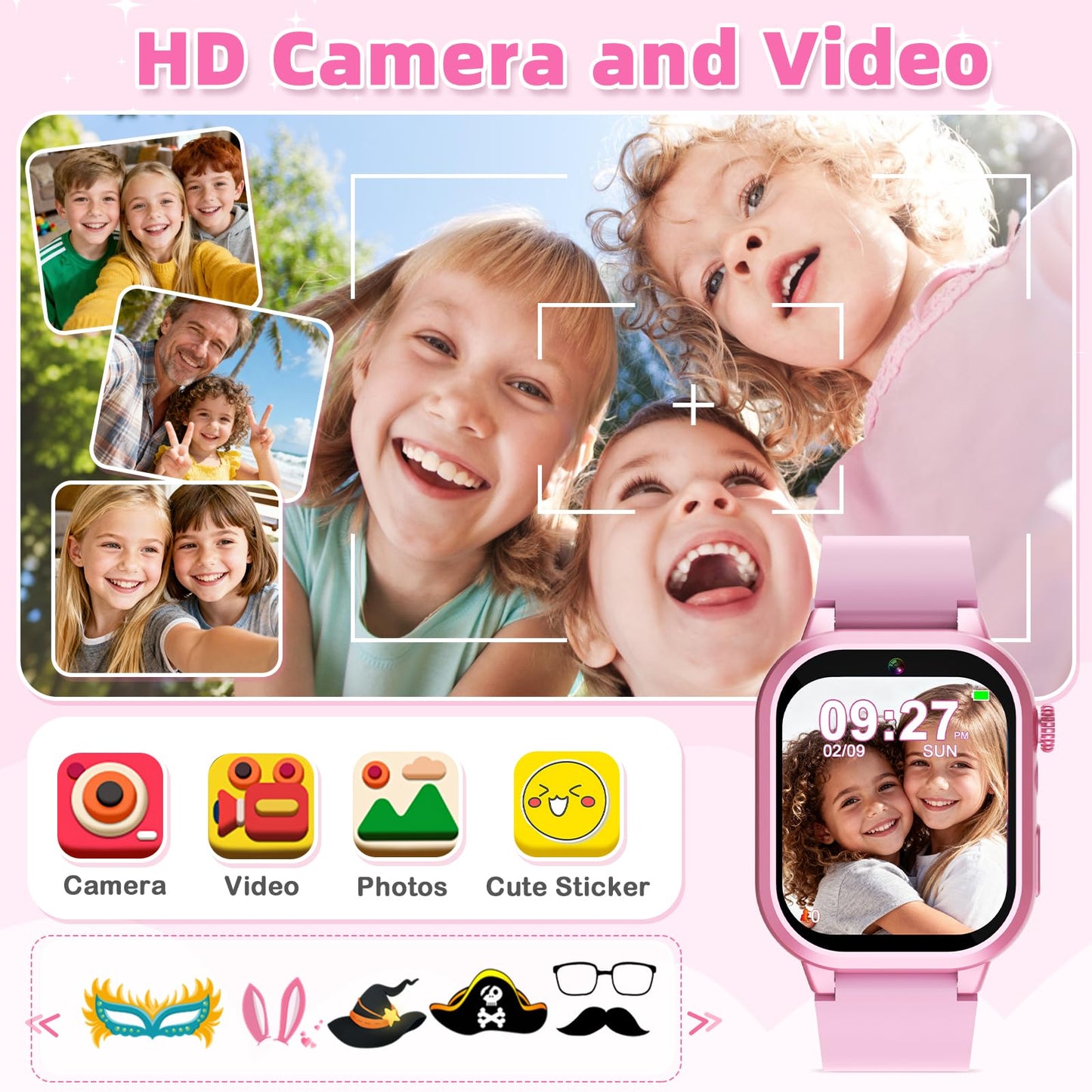 Kids Smart Watch Girls Gift for Girl Aged 5-12, 40 Games HD TouchScreen Kids Watch with Video Camera Music Pedometer Audiostory Learn Card Toys Birthday Gifts for Girls Ages 5 6 7 8 9 10(Pink)
