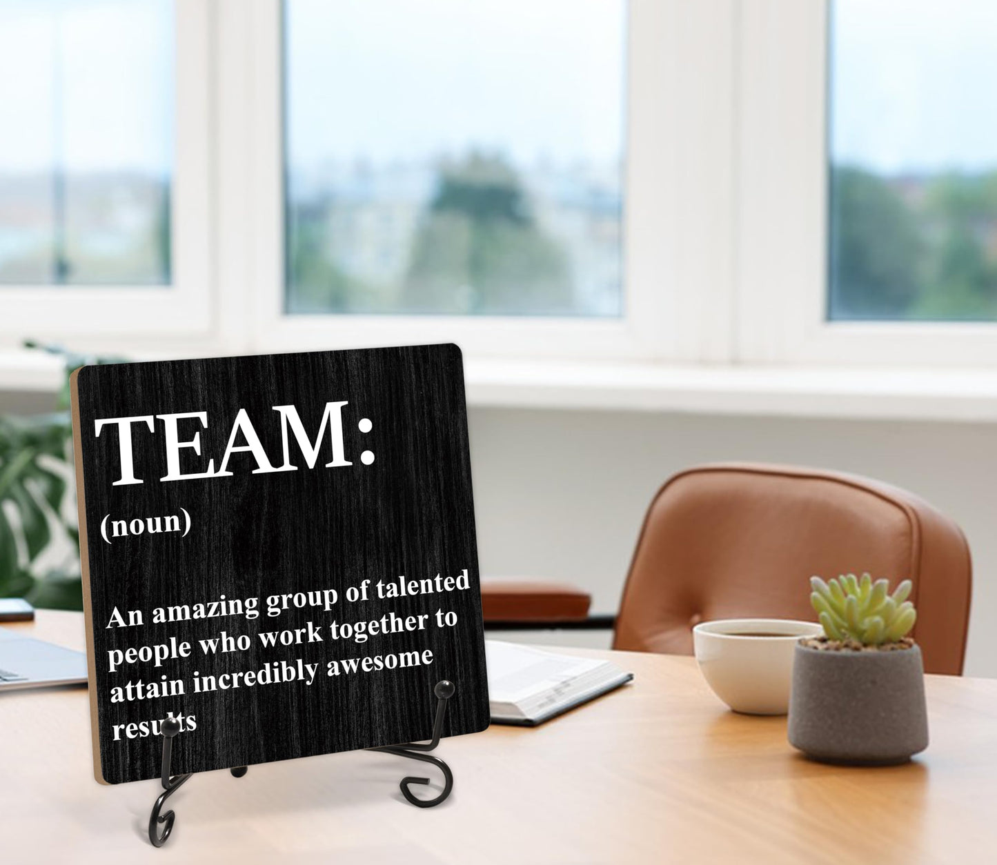 Inspirational Gifts - Team Noun Office Decor, 5.1 x 5.1 Inch Wood Plaque With Stand, Funny Office Desk Decor for Women Men Coworker Boss Team Manager Director (XB03)