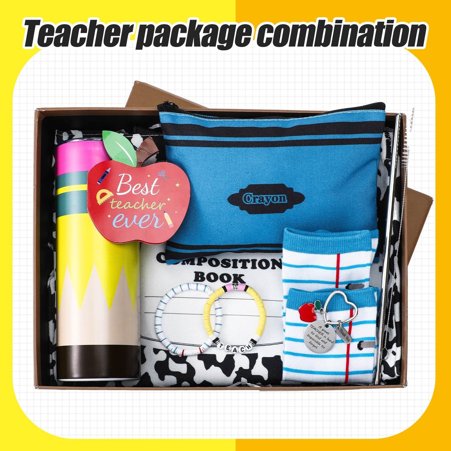 Sieral Graduation Teacher Appreciation Gifts for Women Thank You Teacher Gifts Set First Day of School Appreciation Favor Basket Set of 8(Composition)