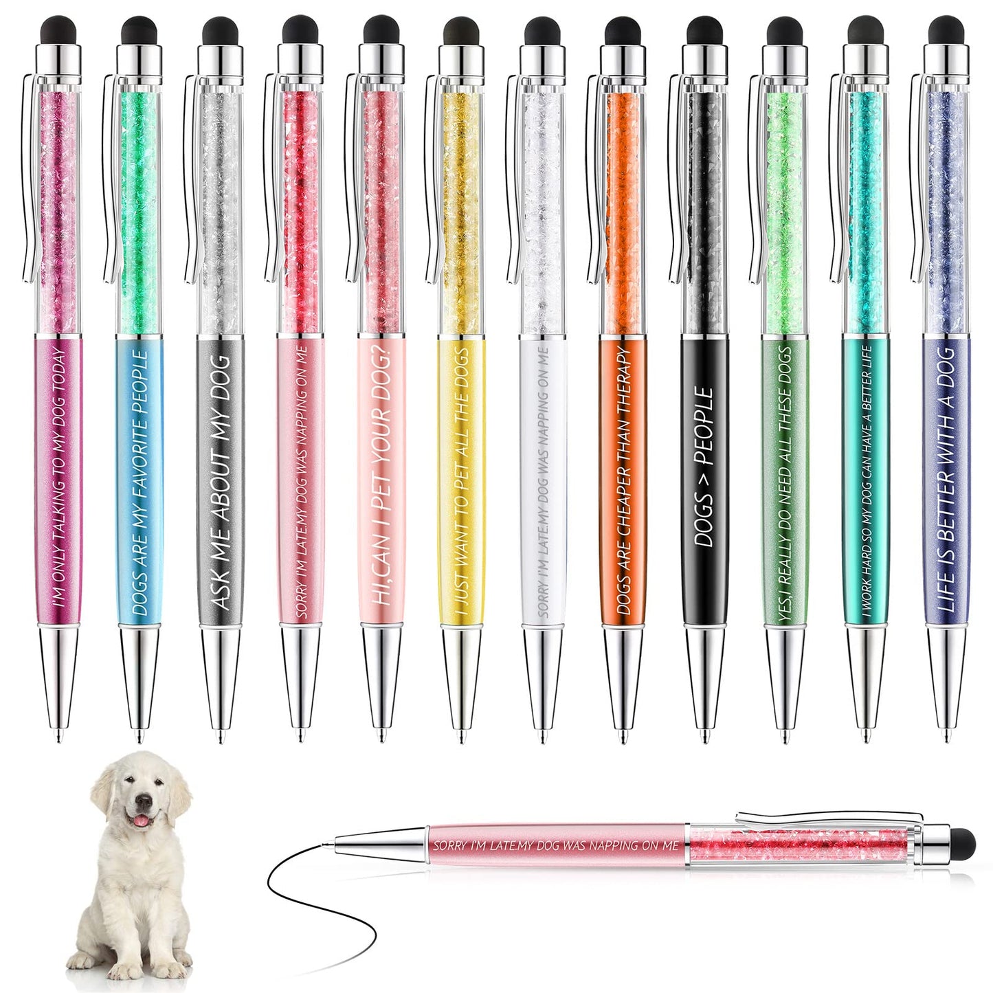 Sabary 12 Pieces Pet Lovers Pens Set Cat Dog Lovers Pen Set Colorful Ballpoint with Funny Phrase Cute Kawaii Gift for Pet Foster Kitty Mom Paw Fan Kitten Vet Office Supplies(Dog Style)