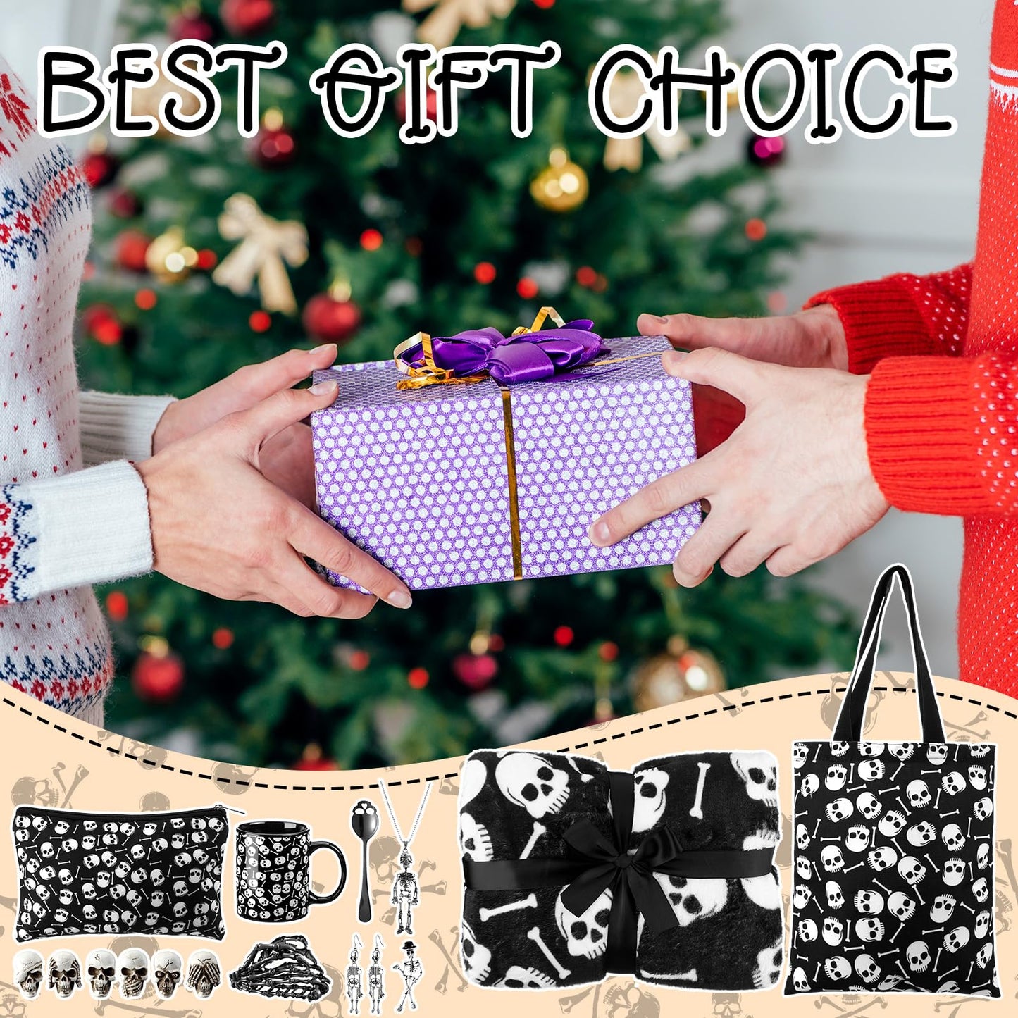 Conelist 16 Pcs Gothic Gifts for Women, Witchy Gifts Goth Horror Themed Includes Skeleton Blanket, Spooky Bag, Gothic Coffee Mug, Skeleton Necklace, Makeup Bag for Women Friend Easter