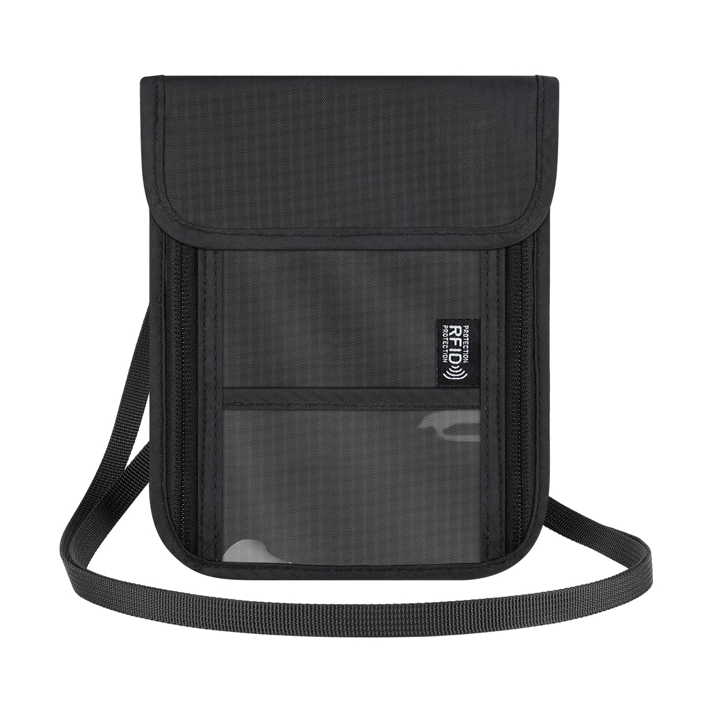 Likesing 5.5" L x 7.7" W Travel Neck Wallet, RFID Blocking Passport Holder for Travel Women Men, Security Passport Travel Wallet with 10 Card Slot, Neck Pouch Gifts for Traveling Family (Black)