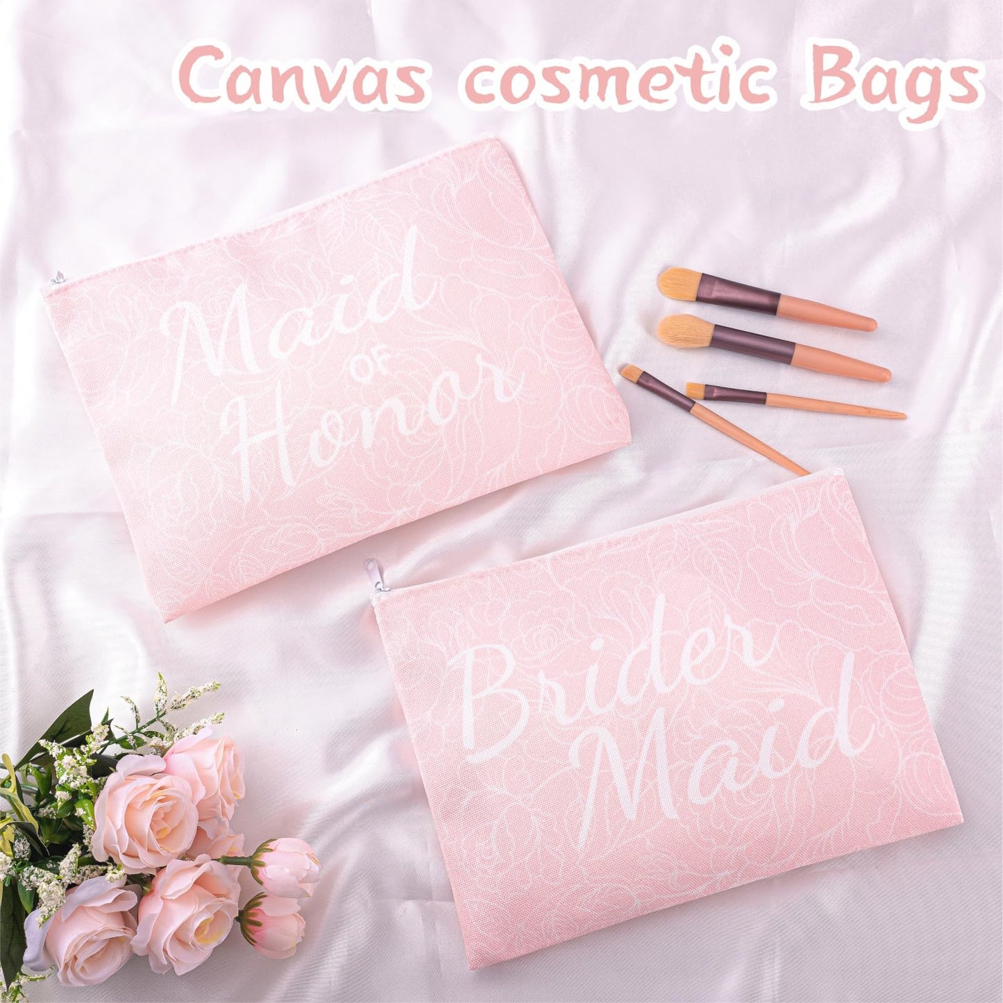 6 Sets Pink Bridesmaid Proposal Gifts, Maid of Honor Gift Includes Wedding Gift Box Jewelry Box Makeup Bag Bracelet Foam Flower Invited Card Glasses Cup Hair Tie for Bridal Shower Bachelorette Party
