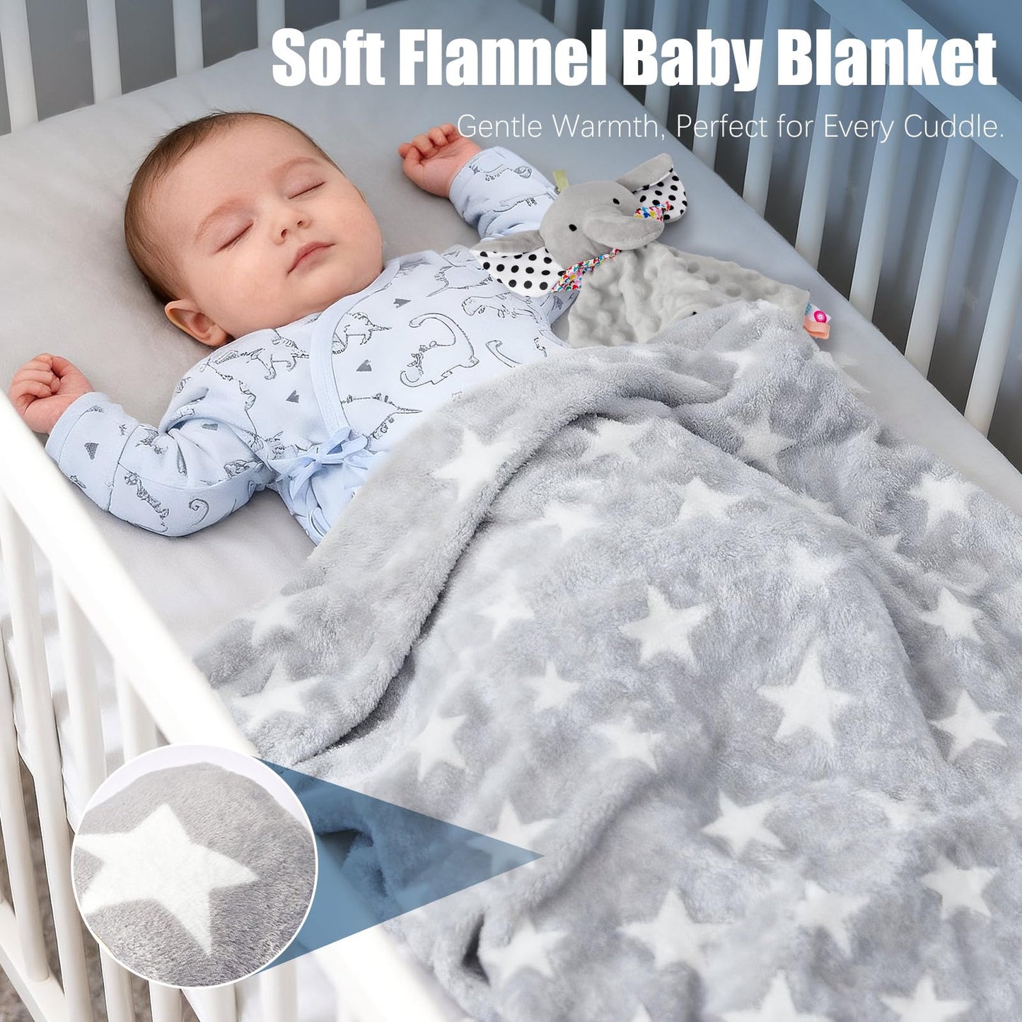Golray 9pcs Baby Shower Gifts for Boys Newborn Kit, Blanket/Elephant Soothe/Fabric Book/Bodysuit/Bib/Sock/Hat/Greeting Card, Baby Essentials Stuff Gift for Newborn Boy Friend Newmom