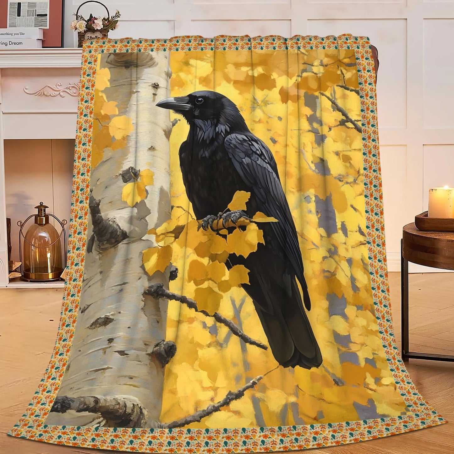 Crow Blanket for Girls Women Boys Men Adults Kids Soft Cozy Fleece Raven Throw Blankets Gifts Warm Flannel Plush Lightweight Decor for Couch Bed Sofa 50"X40"