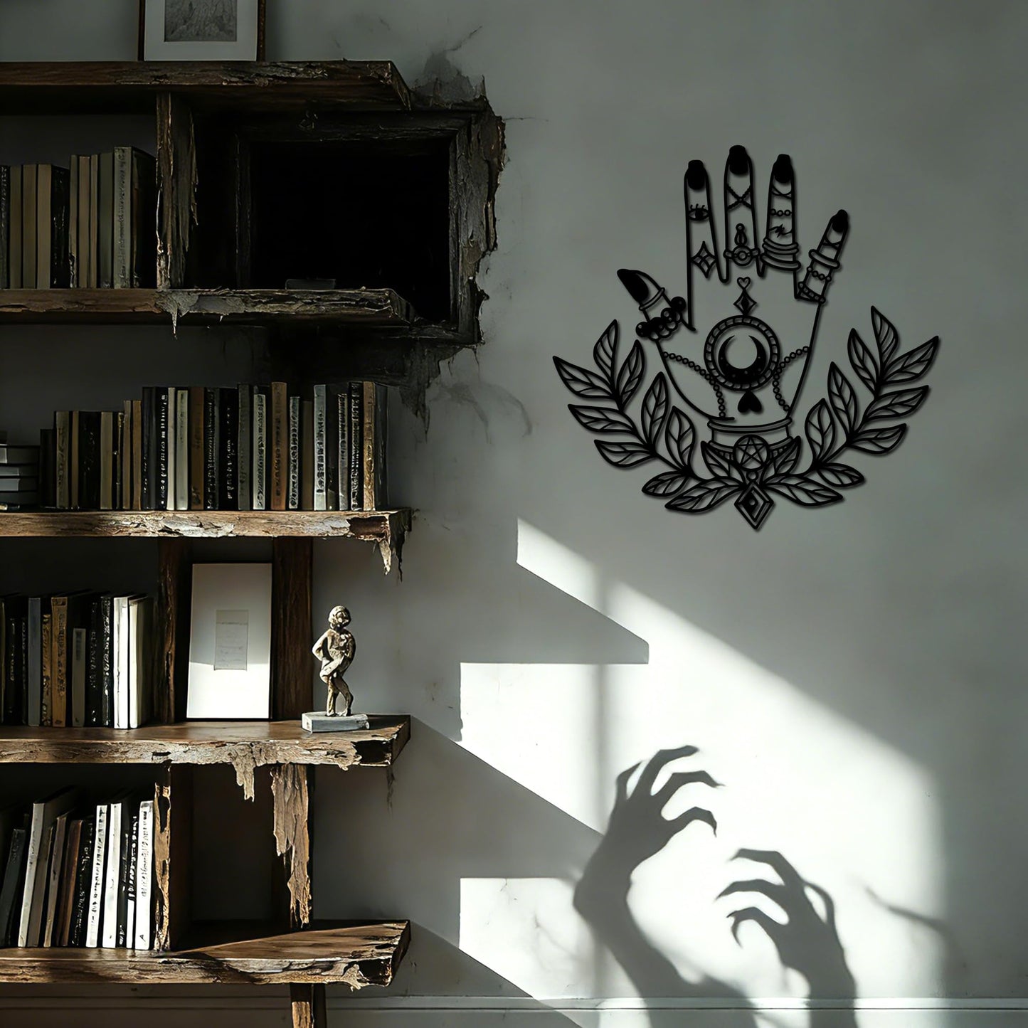 Slickss Mystical Hand of Spirit Metal Wall Art with All-Seeing Eye, Moon & Florals-Witchy Home Decor,Occult Oddities,Gothic Bohemian Wall Hanging for Sacred Space, Altar, Living Room