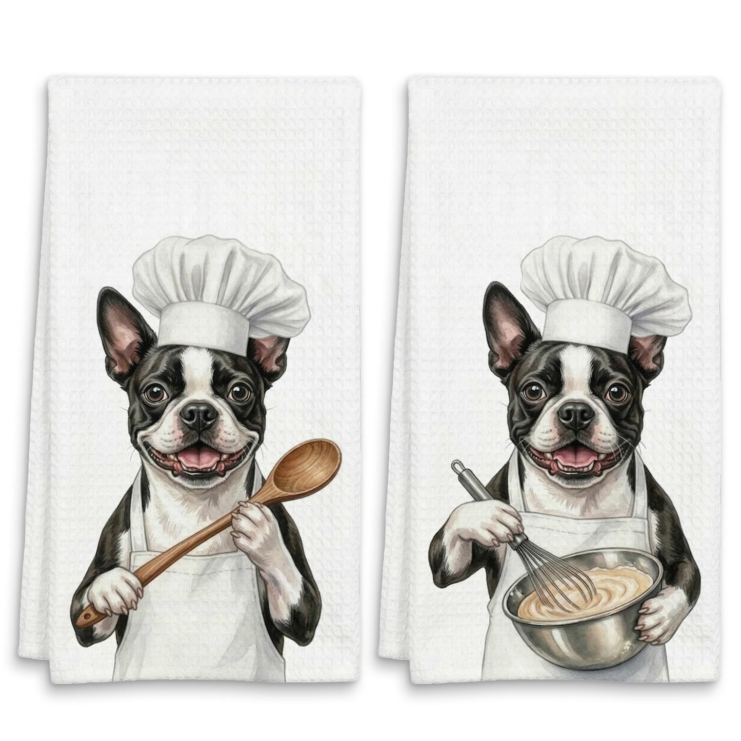 XYMBF Boston Terrier Gifts Kitchen Towels, Boston Terrier Gifts Dish Tea Towel, Puppy Chef Dog Lover Gift Decorative Hand Tea Towels for Kitchen Decor, 16X24 Inch Set of 2