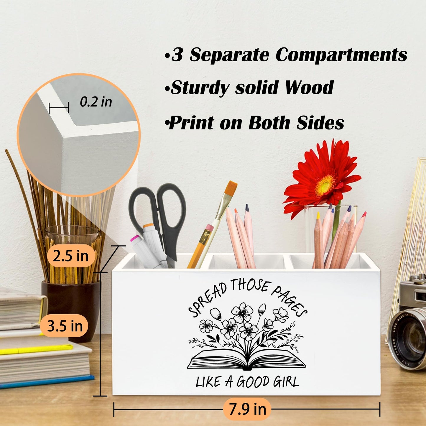 Beliran Book Lovers Gifts Pen Holder for Desk, Dark Romance Gifts Pencil Organizer, SpicyBook Lovers Gifts, Spread Those Pages Like A Good Girl Wooden Pen Holder Desk Accessories Decor for Home Office