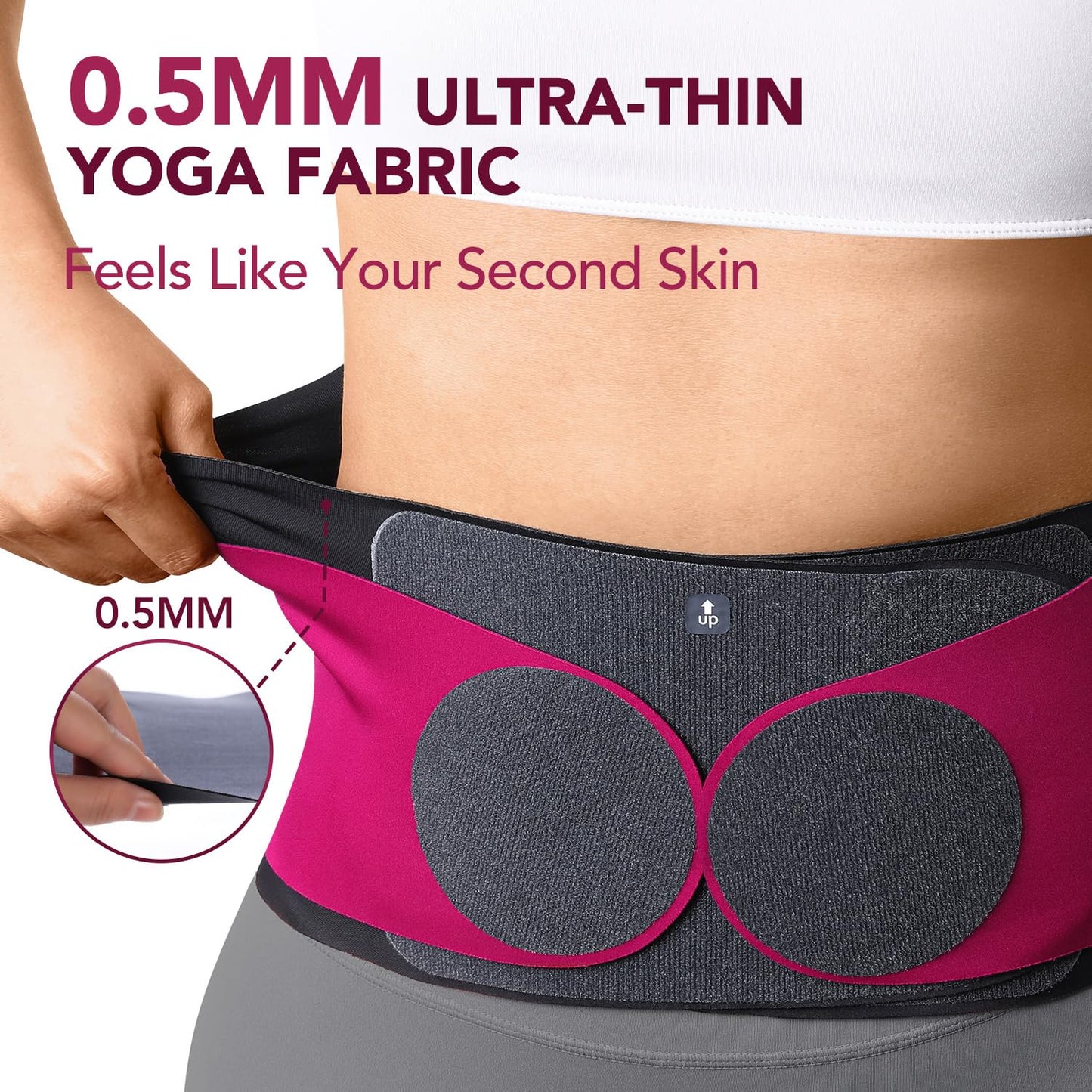 Fitomo 0.5mm Ultra Thin Back Brace for Women Men, Seamless Yoga Fabric for All Day Comfort, Wear under Clothes, Enhanced Lumbar Pad for Lower Back Pain Relief, Sciatica, Posture, Lifting, Rose, Size L