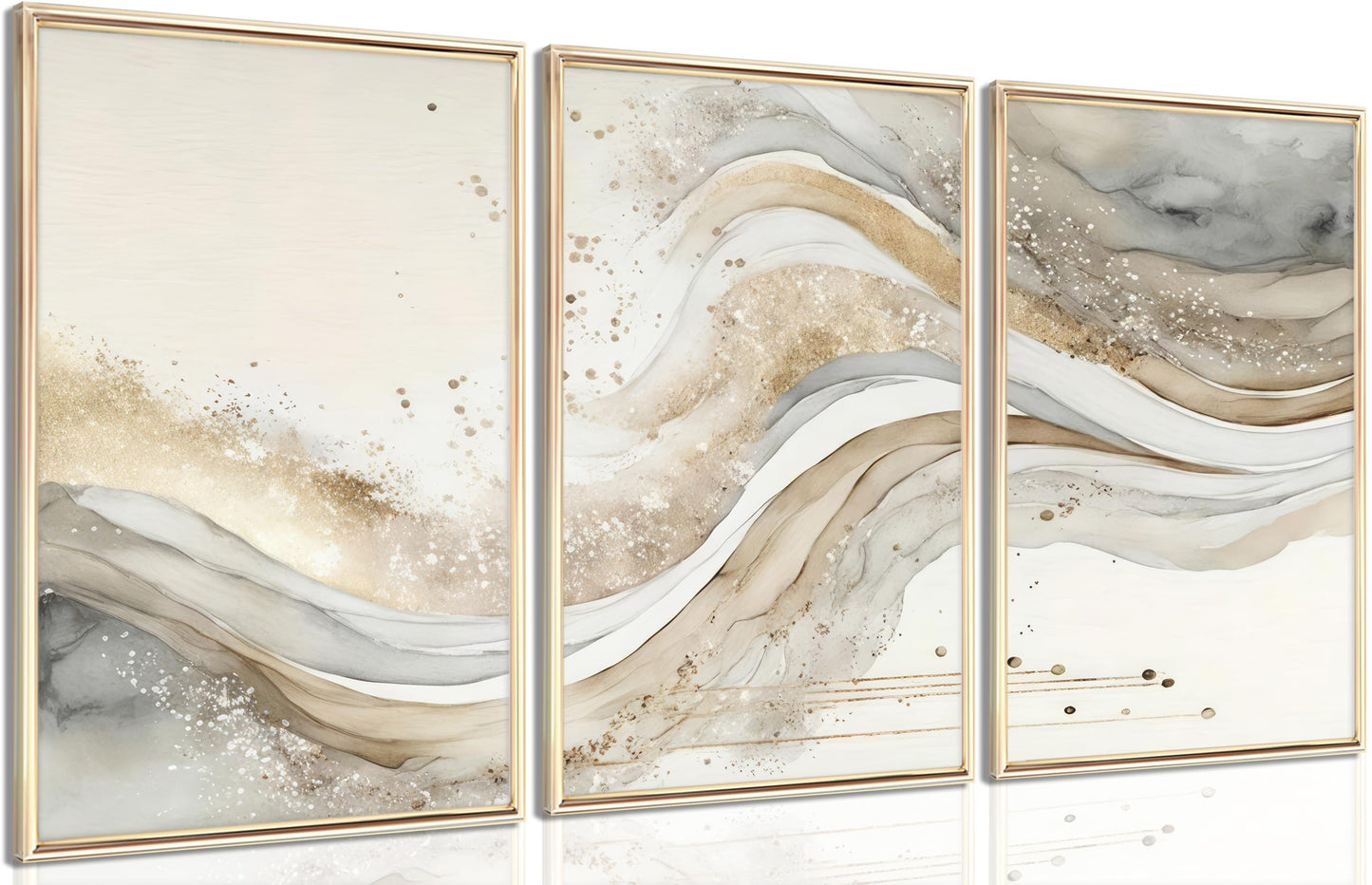 3Pcs Gold Abstract Marble Canvas Wall Art Modern Grey and Gold Fluid Painting Picture Wall Decor neutral Marble Poster Print Artwork for Bedroom Living Room Office Hotel Home Decoration