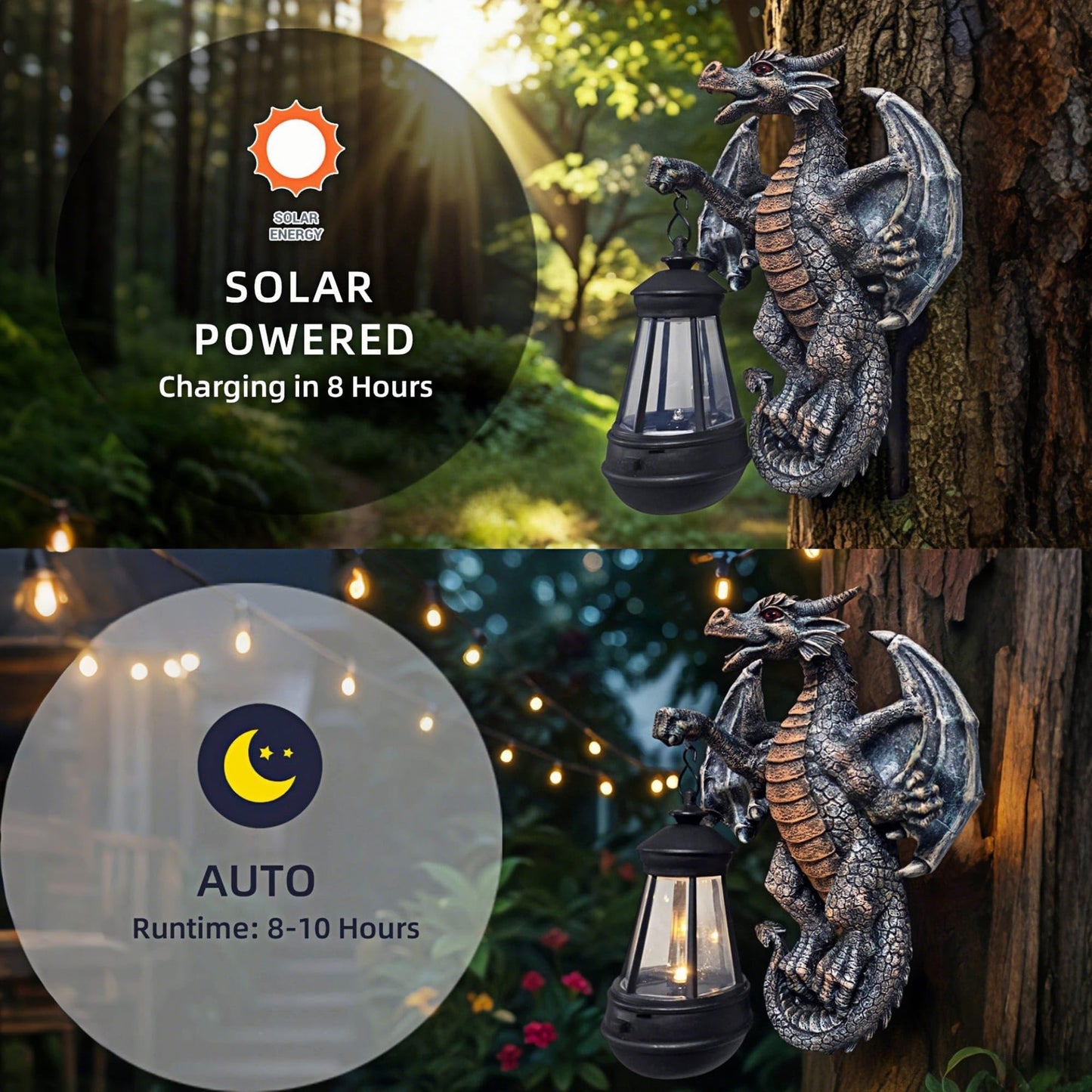 niwhydi Dragon Tree Hugger with Solar Lantern 10.4 Inch Dragon Lamp Decor Statue Garden Yard Outdoor Outside Thoughtful Gifts for Women Mom Grandma