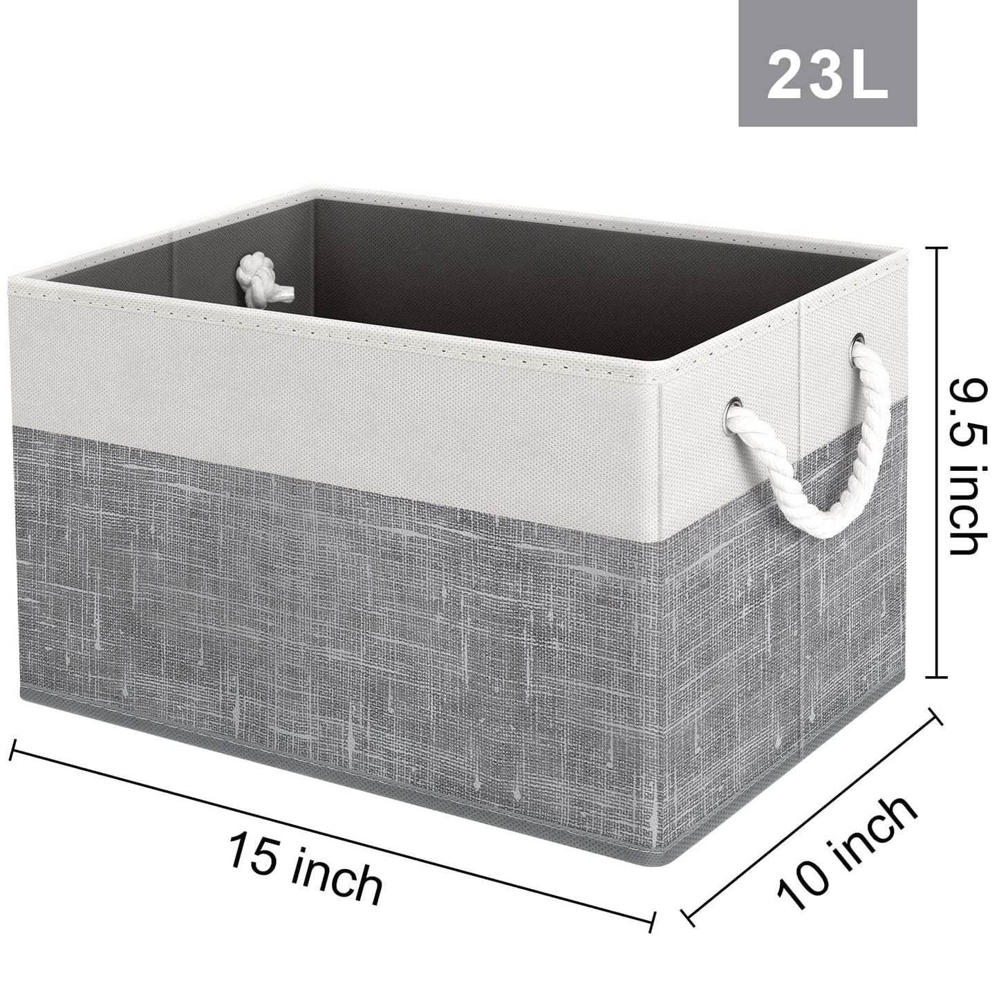 Fab totes Storage Bins [3-Pack], Foldable Storage Baskets for Organizing Toys, Books, Shelves, Closet, Large Storage Box with Rope Handles, Sturdy Organizer Bins, White & Grey