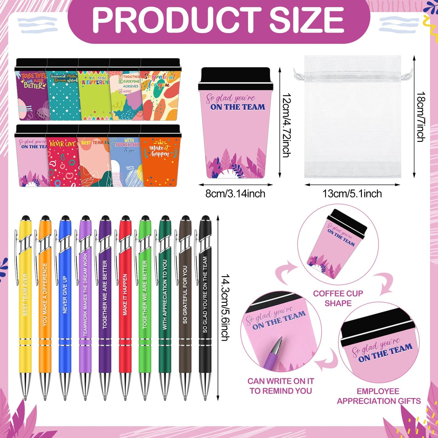 Kosiz 10 Set/30 Pcs Employee Coffee Cup Notepad with Pen Bulk Teacher Appreciation Sticky Notes Inspirational Notepad Thank You Christian Graduation End of The Years Gifts for Teacher Team Staff Nurse