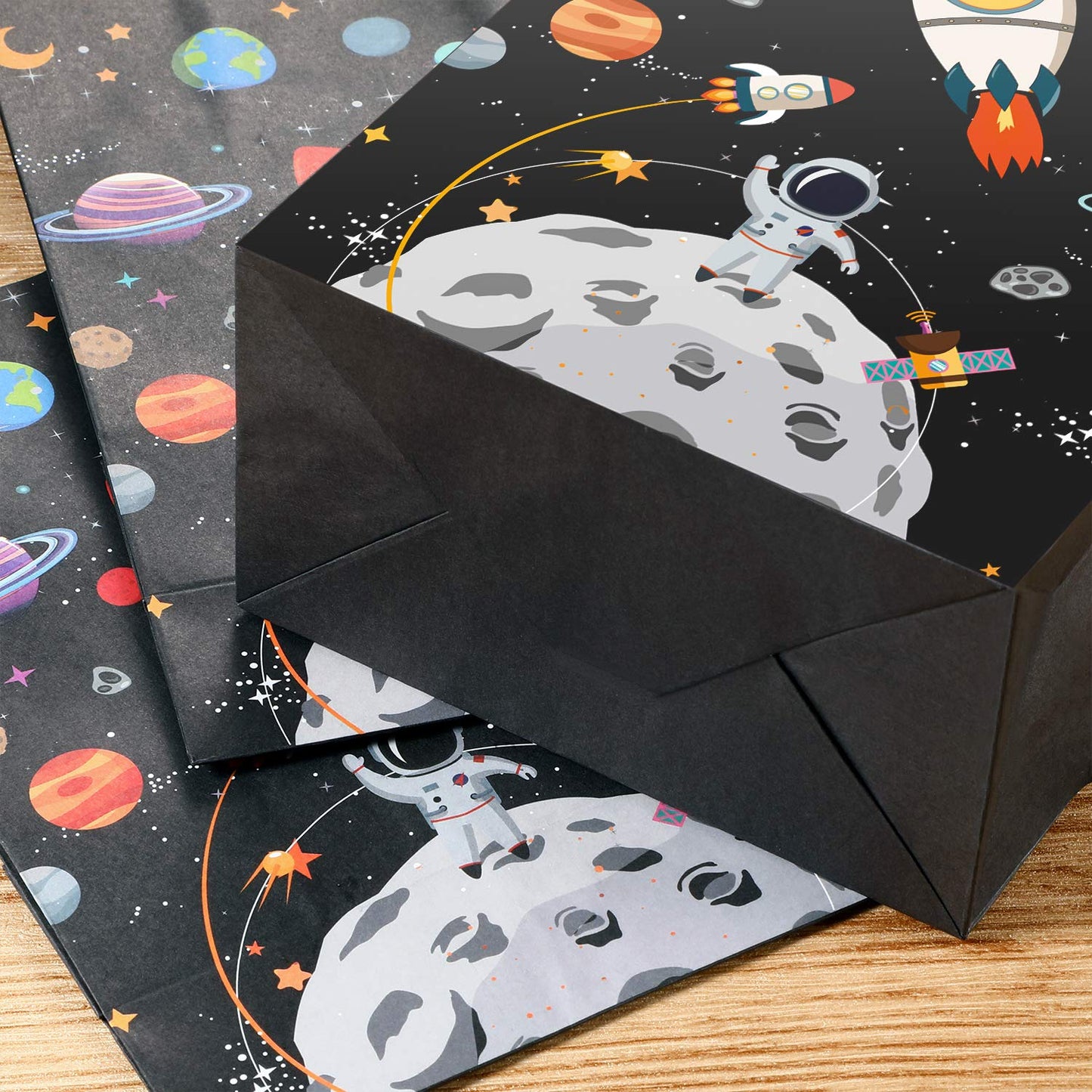 Outus 24 Pcs Outer Space Gift Bags Paper Space Treat Bags with Handles Planet Galaxy Party Favor for Birthday Galaxy Theme Party Supplies