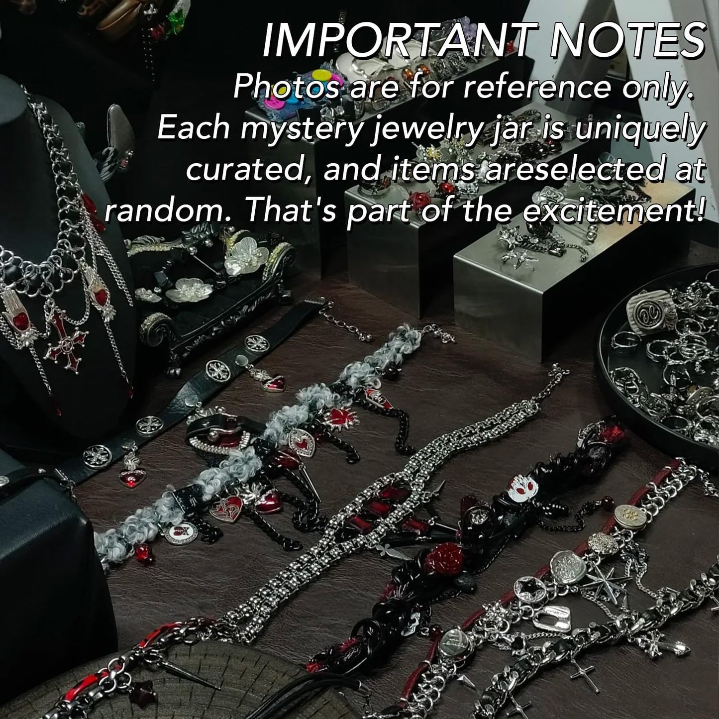 SMUOBT Gothic Mystery Box for Women - 40-45 Piece Goth Lolita Jewelry Set Earrings Necklace Bracelet, Punk Witchy Accessories Gift Collection, Surprise Blind Box