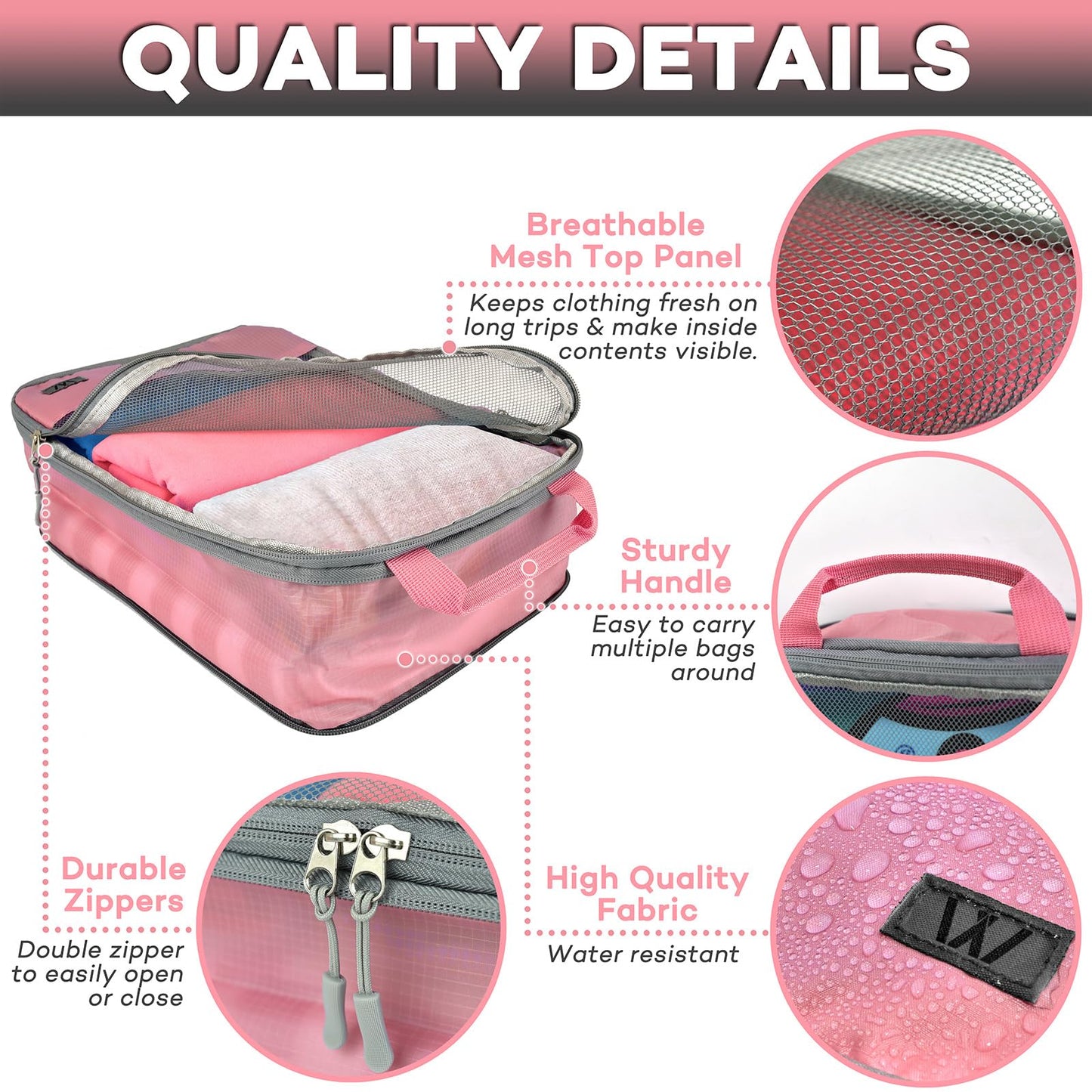 Compression Packing Cubes - WONGLE 12 pc Set His and Hers Family Travel Organizer Compressible Packing Cubes for Suitcases, Luggage Organizer Bags, Travel Accessories, Shoe Bag (Pink/Black)
