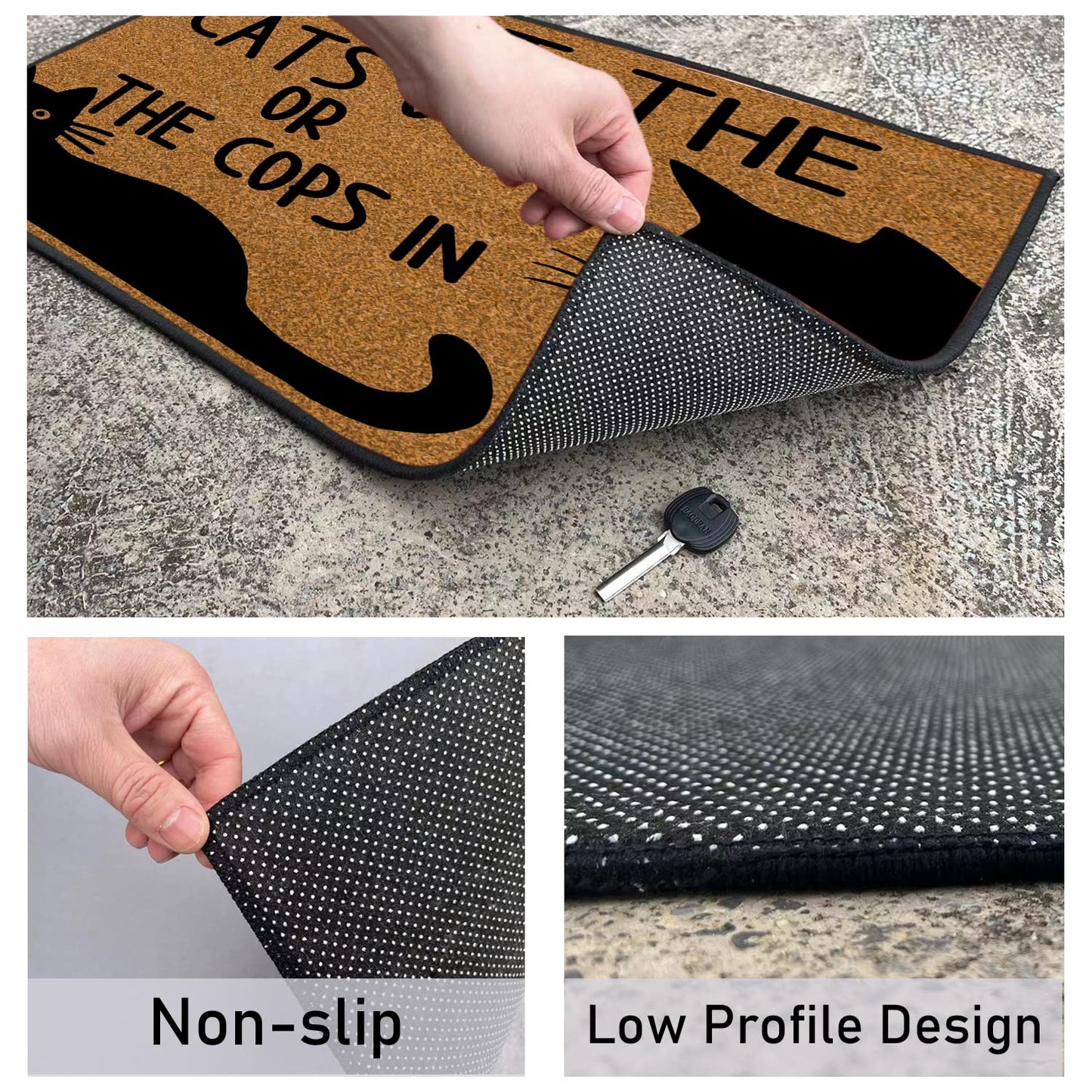BinHang Indoor Welcome Mat, Door Mats Indoor Entrance Traps Sand and Dirt Well Fabric Don’t Let The Cats Out or The Cops in (30"X18")