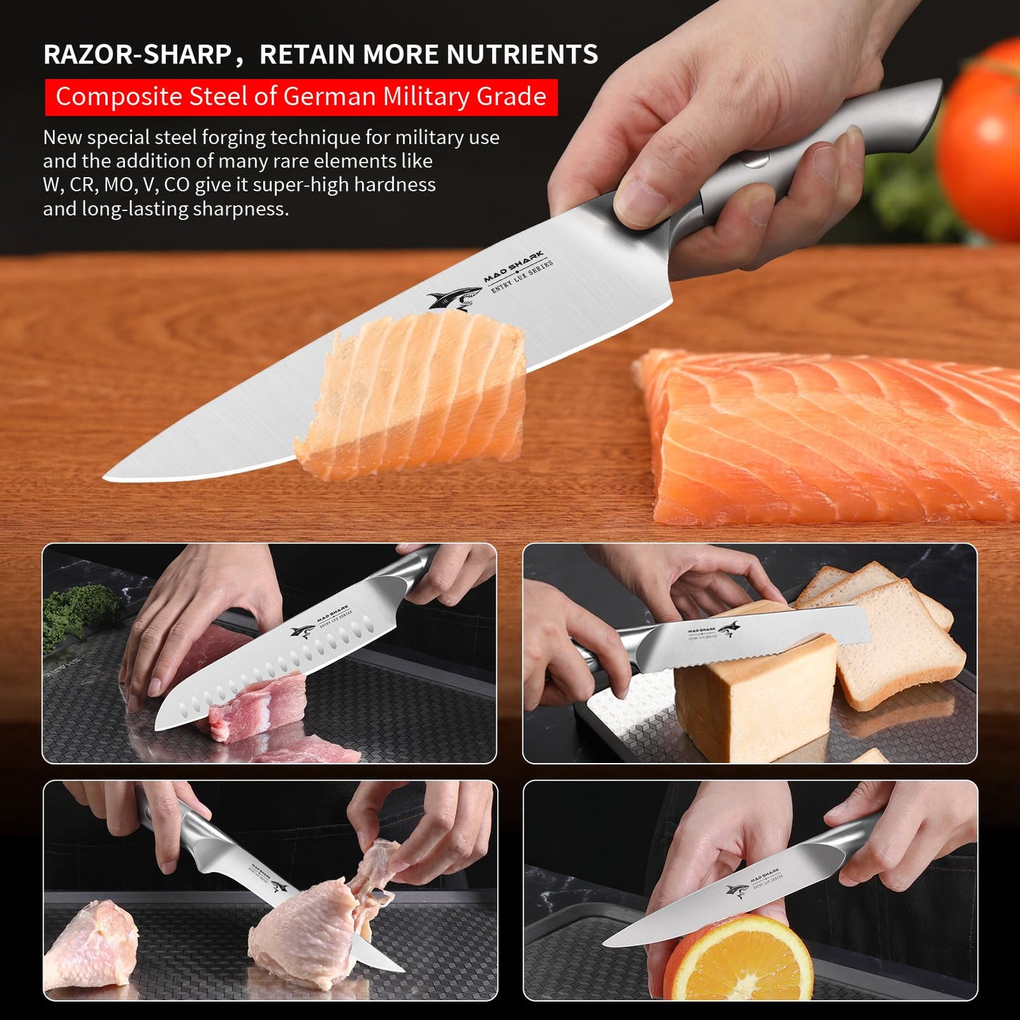 MAD SHARK Kitchen Knife Set, 5PCS Sharp Ultra Chef Knife Set, High Carbon Stainless Steel Knives Set with Ergonomic Handle, Professional Kitchen Knives Sets, Gift Box Packaging