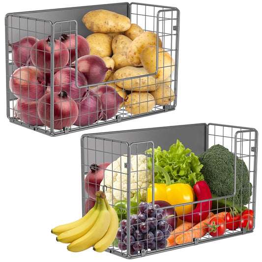 Ofiray-home Magnetic Fridge Shelf, Fruit Potato & Onion Storage Bins, Pantry Organizers, Large Container Basket for Refrigerator, Kitchen Counter, Cabinet (2, Silver)