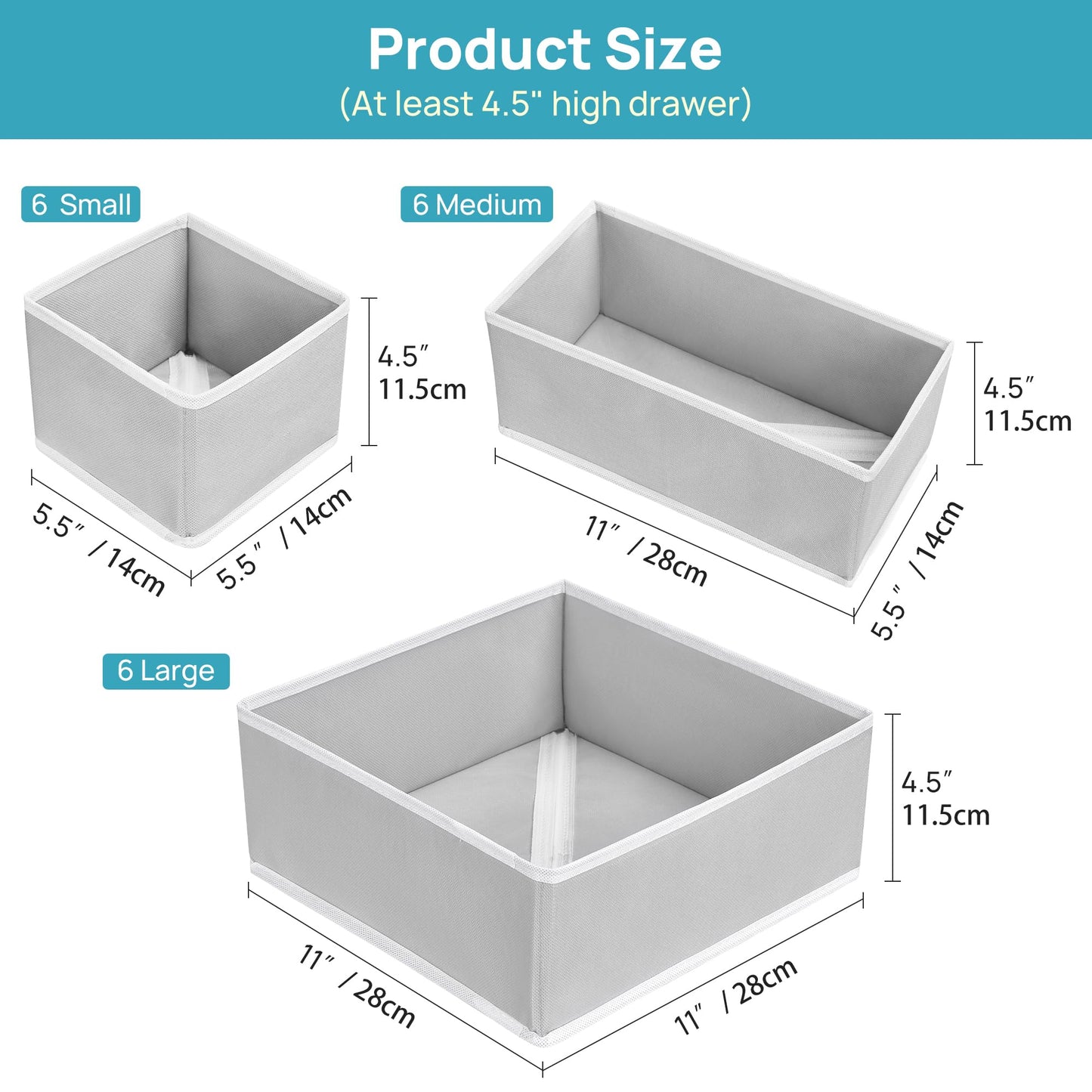 Vtopmart 18 Pack Baby Clothes Organizer, Dresser Drawer Organizer for Baby Clothing, Foldable Fabric Closet Drawer Storage Bins, Dresser Dividers for Bra, Socks, Ties, Scarf