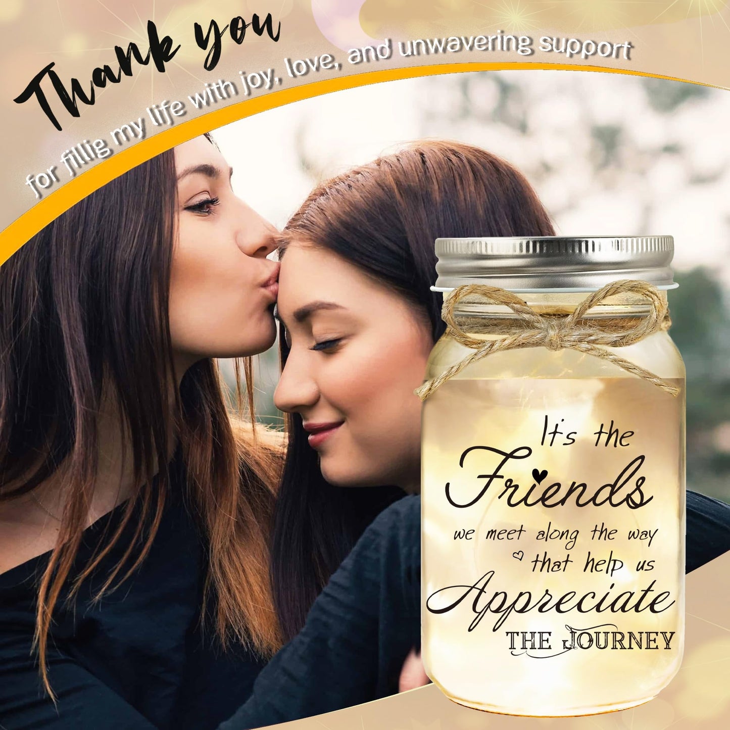 Hua Feishang Birthday Gifts for Women Friendship, Mason Jar Night Lights for Friend, Thankgiving Gifts for Women, Suitable for Home Office Table Stands