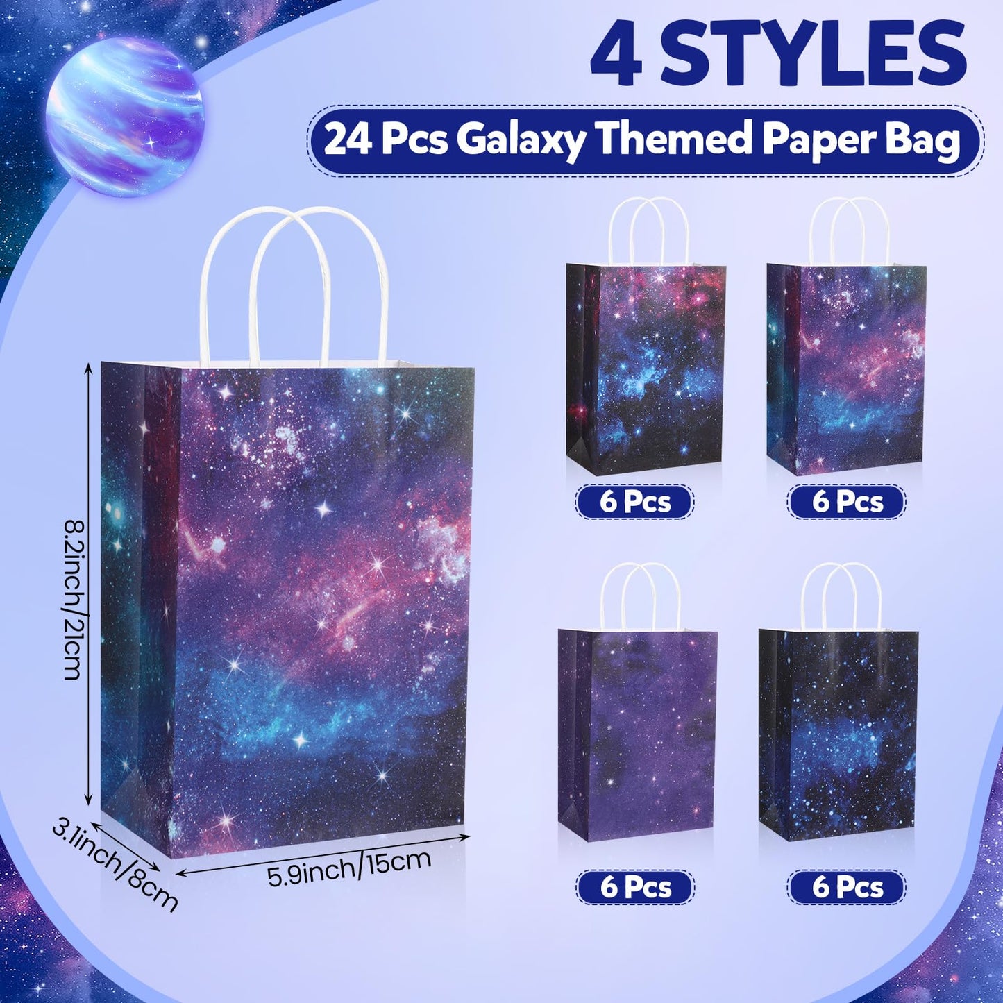 Gaillty 24 Pcs Galaxy Party Favor Bags Starry Sky Goodie Gift Bags with Handles Kraft Paper Galaxy Treat Candy Totes for Space Stars Themed Birthday Party Supplies Decorations