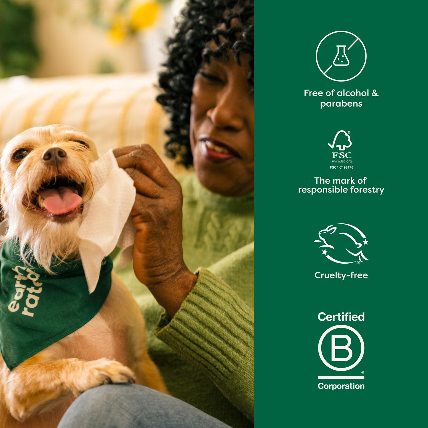 Earth Rated Ear Wipes & Grooming Wipes Bundle - Includes 70 Fragrance-Free Pet Ear Wipes and 100 Lavender-Scented Grooming Wipes.