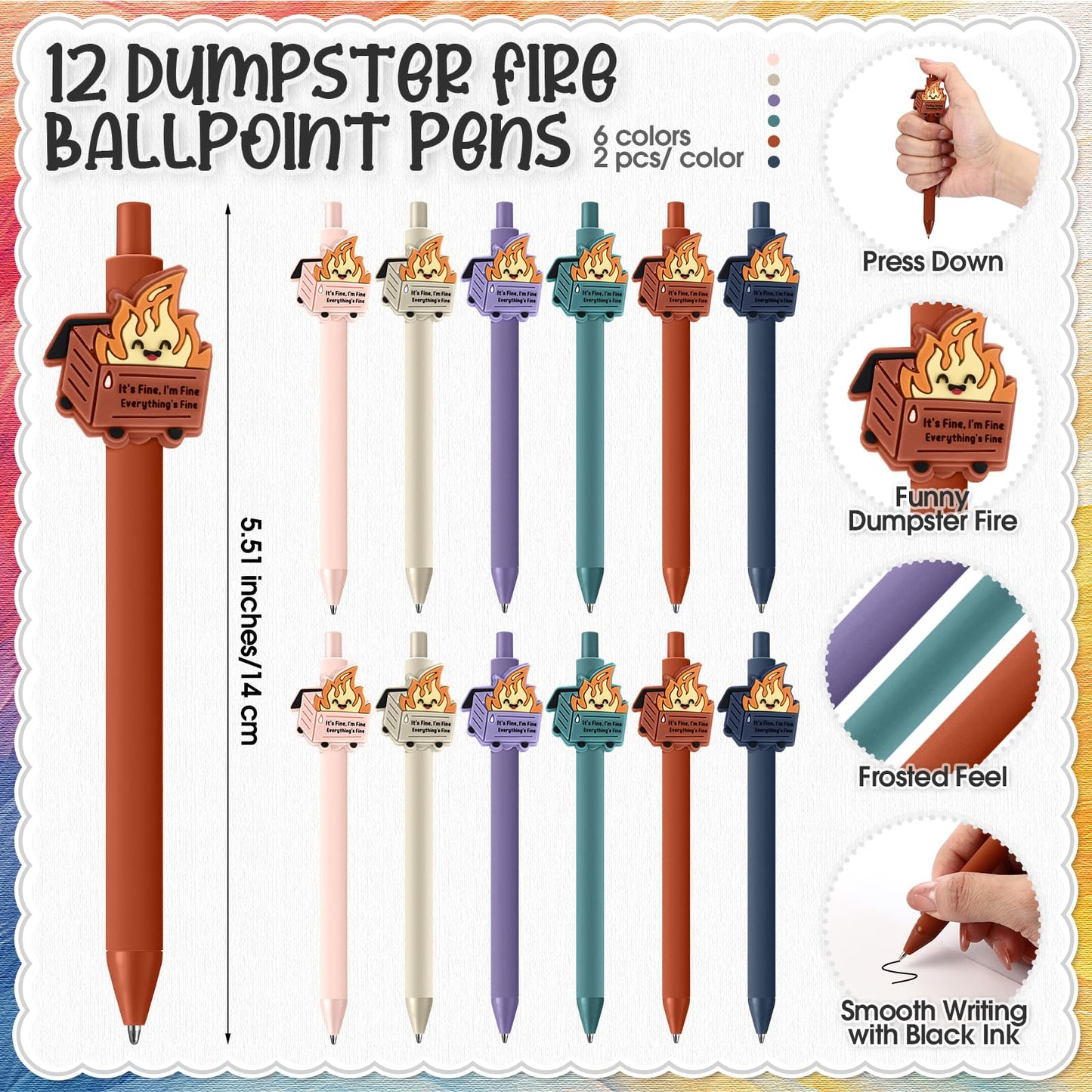 Sayglossy 12 Set Employee Appreciation Gift Bulk Dumpster Fire Badge Reel Funny Ballpoint Pen Saying Dumpster Fire ID Card Holder Thank You Card Emotional Social Worker Month Support Gift for Nurse