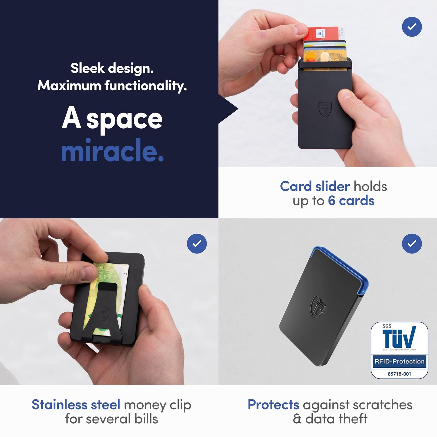 TRAVANDO SLYDE Aluminum Card Holder - RFID Blocking Slim Wallet for Men with Money Clip – Holds Up to 6 Cards – RFID Protected Credit Card Mens Wallet (5-6 Cards)