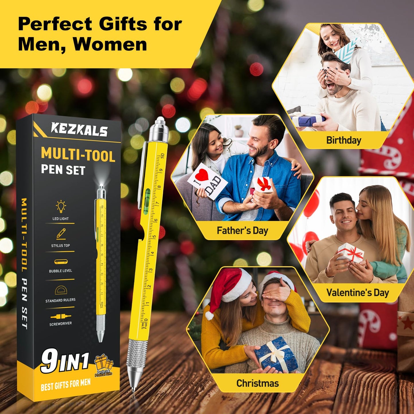 KEZKALS Gifts for Men, 9 in 1 Multitool Pen, Fathers Day Dad Gifts for Husband, Fathers Day Gift from Daughter, Birthday Gifts for Men Who Have Everything, Mens Gifts for Him Dad Grandpa, Cool Gadgets
