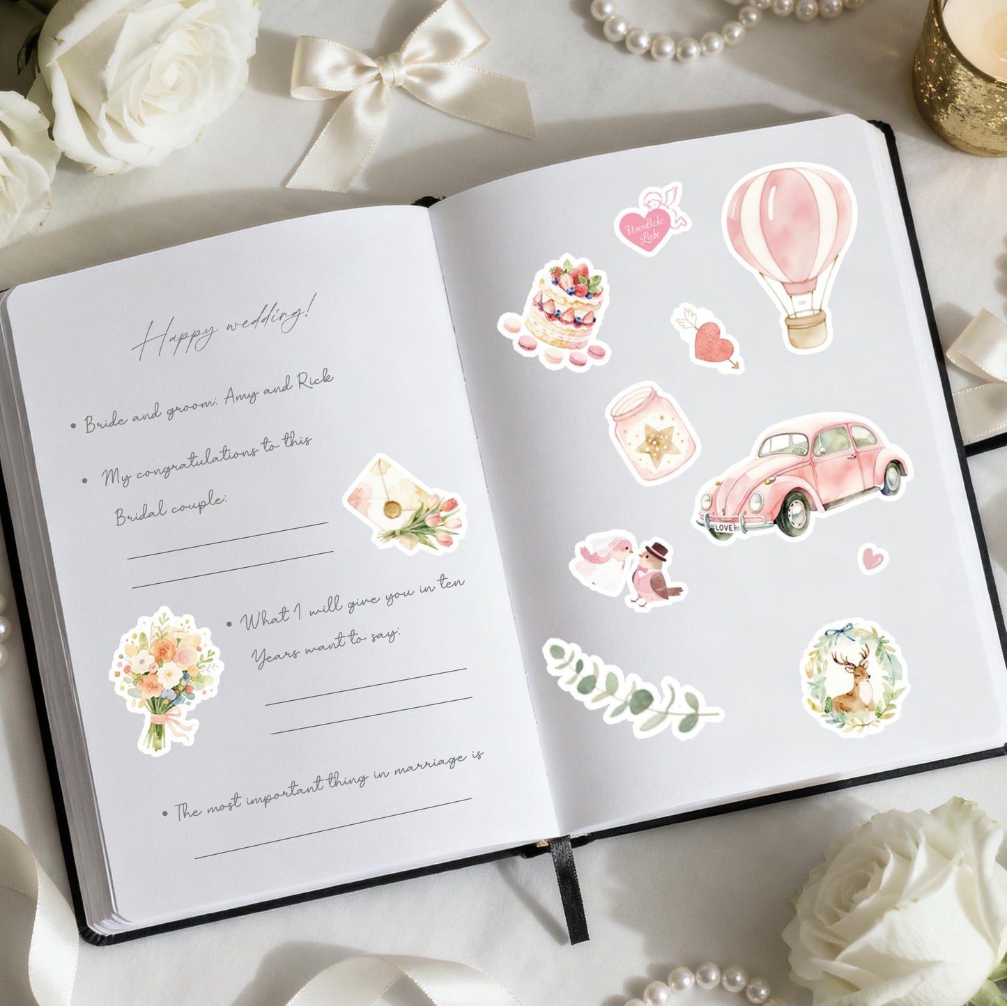 BIROYAL 12 Sheets XL Wedding Stickers for Scrapbooking | Wedding Scrapbook Stickers 6.7" x 9.5" | 450+ Bride Sticker | Bridal Shower Sticker for Engagement, Anniversary, Marriage, Decorations