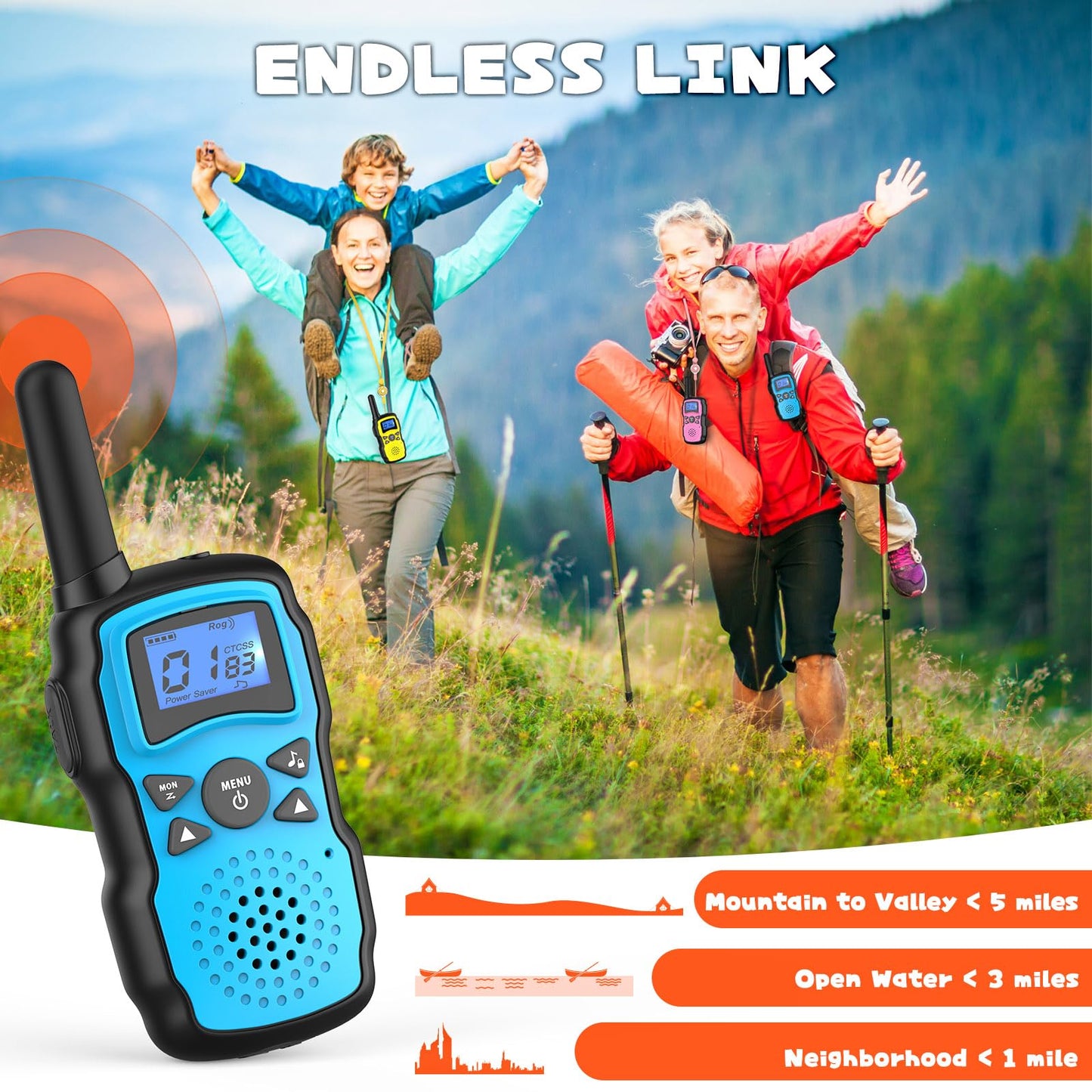 Wishouse Walkie Talkies for Kids Adults Long Range,Xmas Birthday Gift for 4 5 6 7 8 9 10 Year Old Boys Girls,Hiking Camping Gear Toys with Lamp,Lanyards,VOX,Easy to Use,4 Pack(No Battery No Charger)
