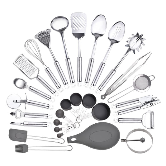 Stainless Steel Utensil Set, 28 Pcs Cooking Gadgets and Tools With Holder - Best Kitchen Tool Set Gift