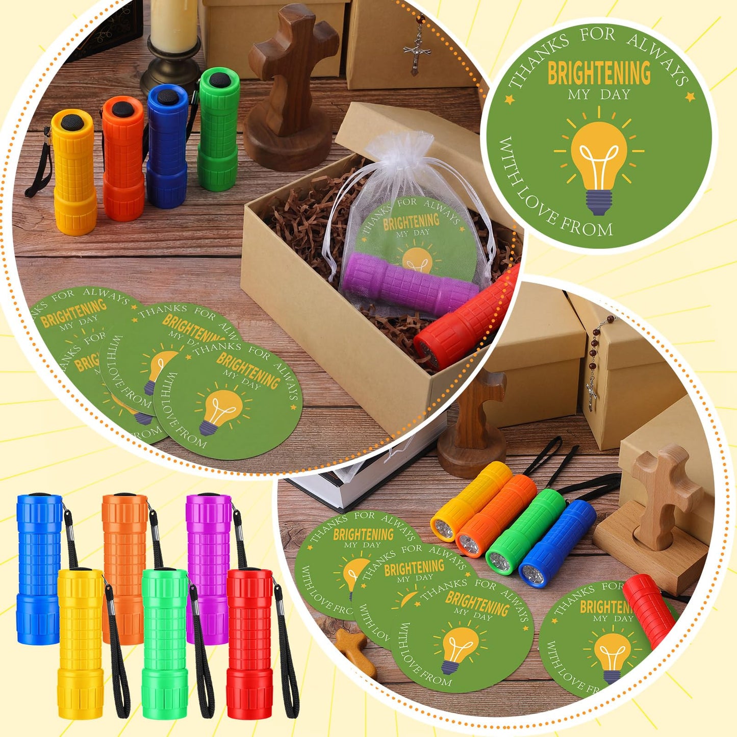 VIHOSE 36 Pcs/12 Set Christian Gifts Bulk You Brightening My Day Flashlights Set 12 LED Lights 12 Bible Verse Cards 12 Bags for Religious Church VBS Sunday School Classroom Reward Exchange Gift