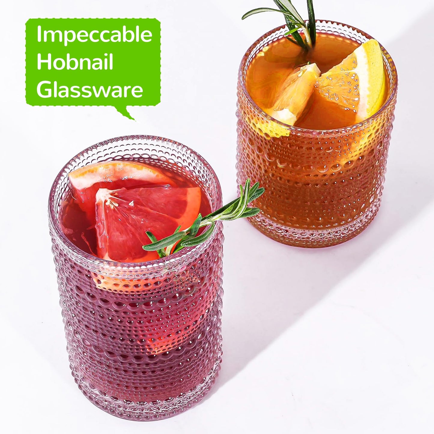 Lvtrupc Vintage Hobnail Drinking Glasses Set of 12-14 oz Old Fashioned Water Glass Cups & 11 oz Cocktail Glasses, Aesthetic Kitchen Bar Tumbler Glassware Gifts Sets for Smoothie, Juice, Coffee, Wine