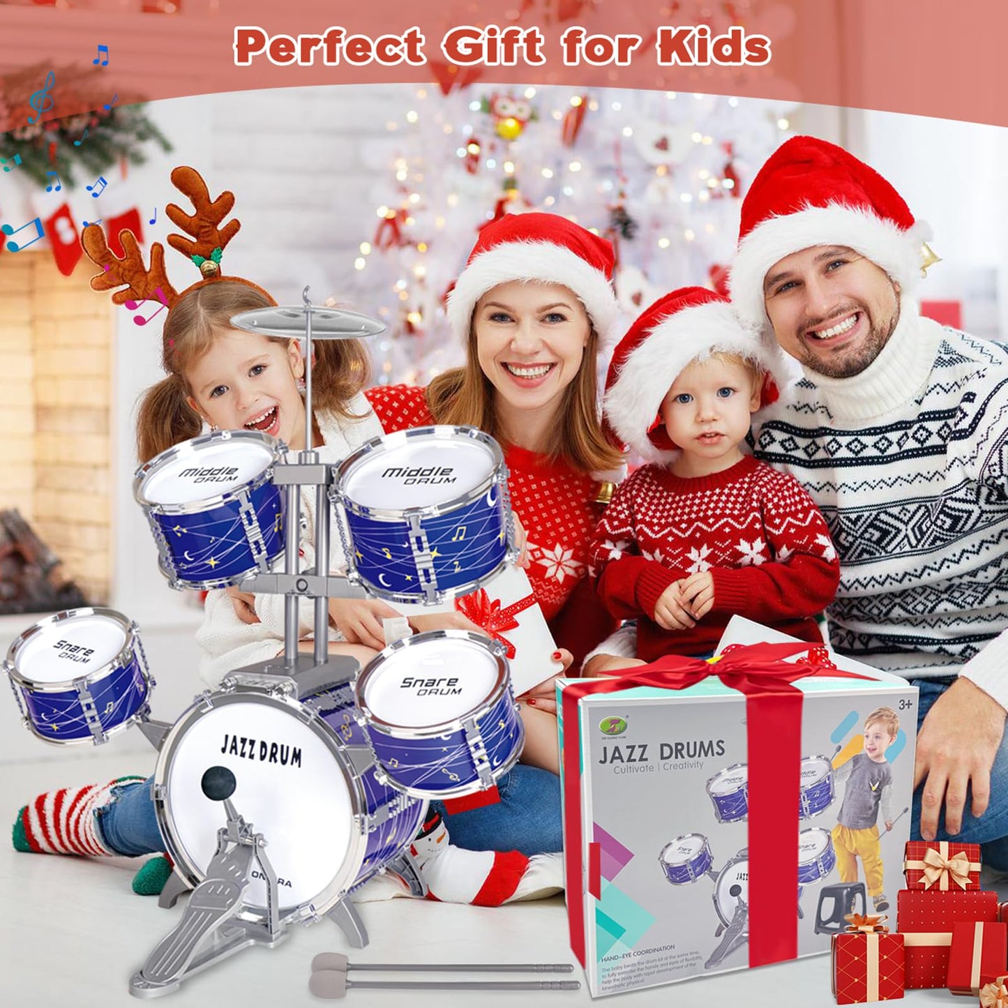 Kids Drum Set for Toddlers 1-3, Upgraded Kids Jazz Drum Ages 3-5, Musical Instrument Toys & All Plastic, Percussion Beginner Christmas Gift Toys for 3 4 5 6 Year Old Boys Girls Ages 2-5 4-6 5-7